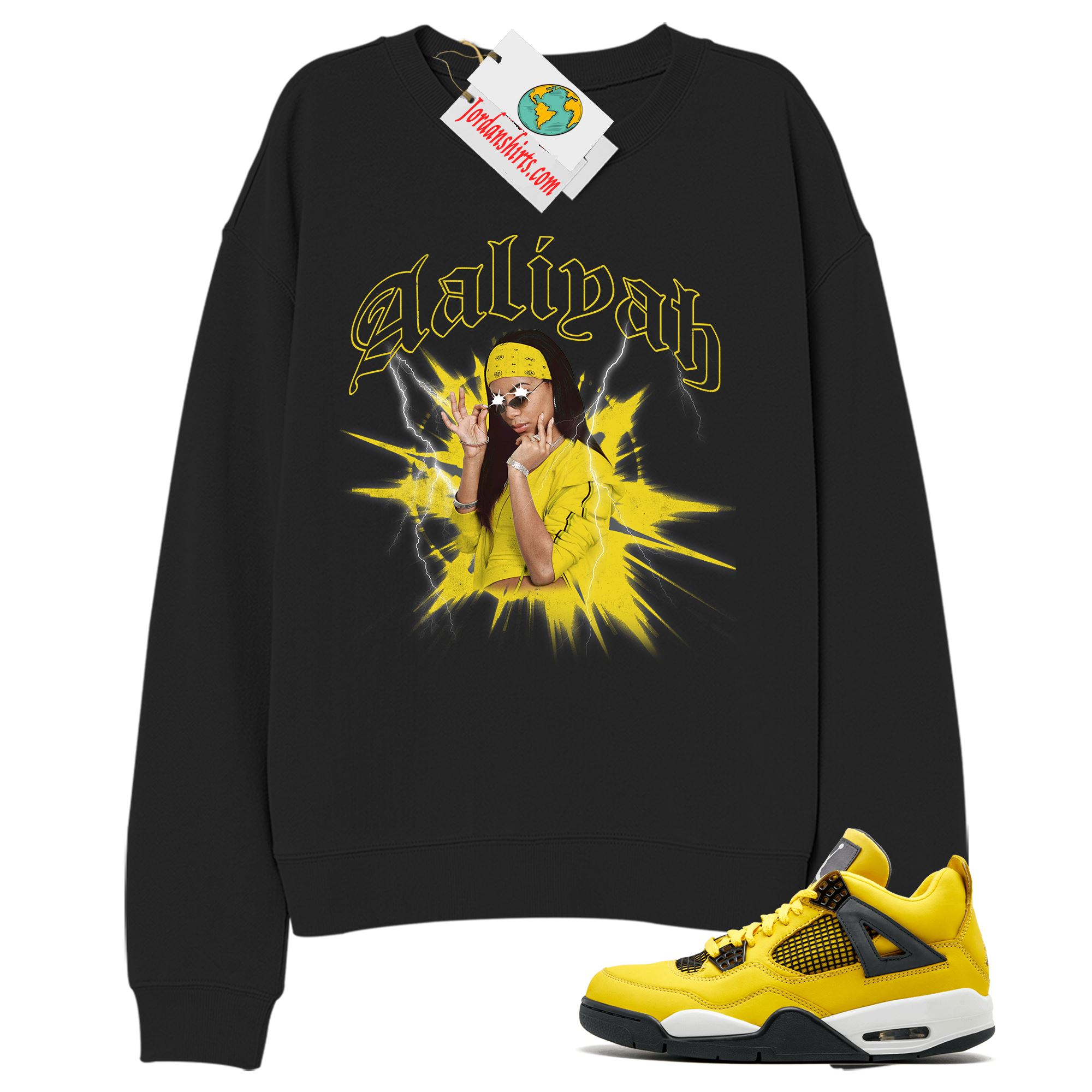 Jordan 4 Sweatshirt, Legend Aaliyah Black Sweatshirt Air Jordan 4 Tour Yellow Lightning 4s Full Size Up To 5xl