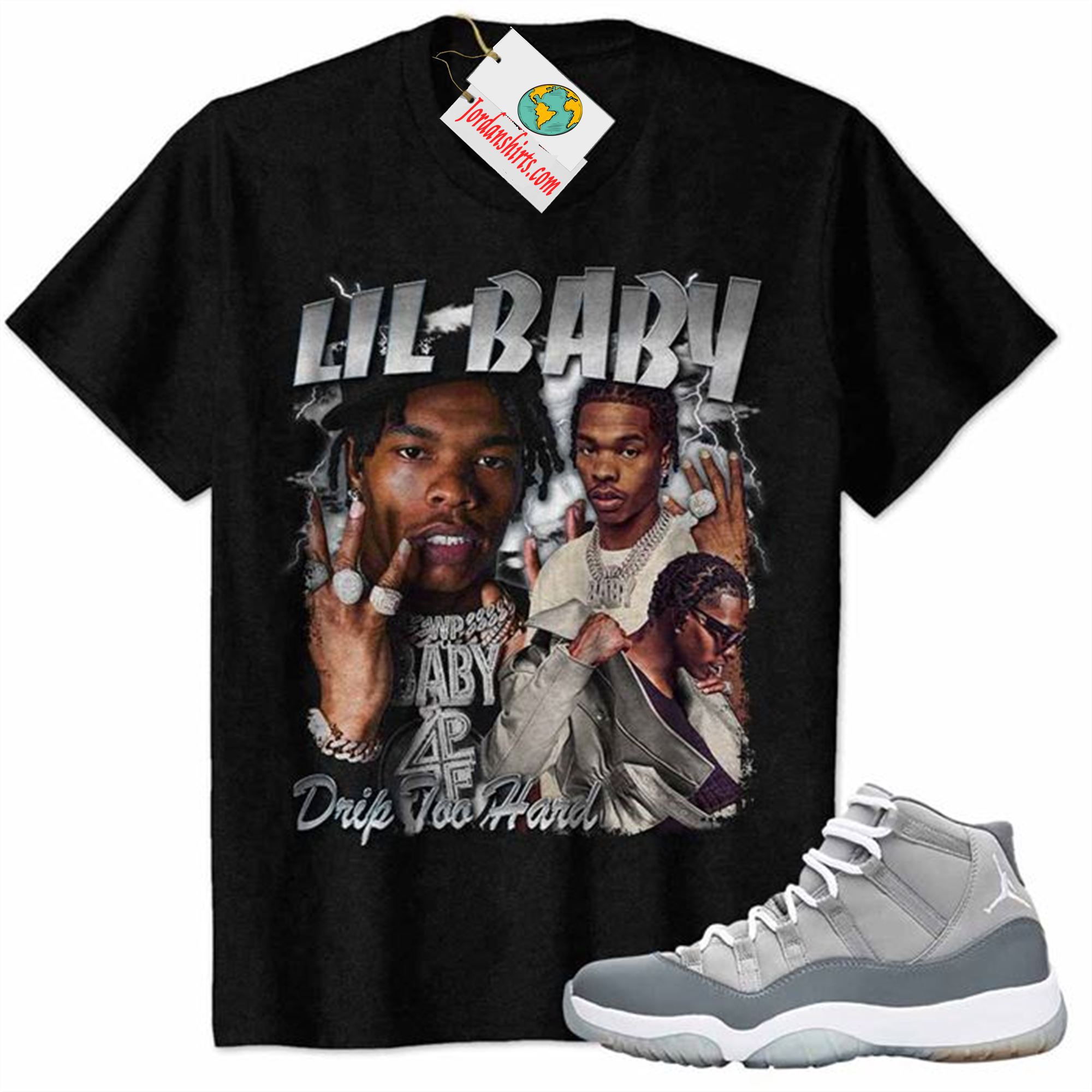 Jordan 11 Shirt, Lil Baby Rapper Vintage 90s Black Air Jordan 11 Cool Grey 11s Size Up To 5xl