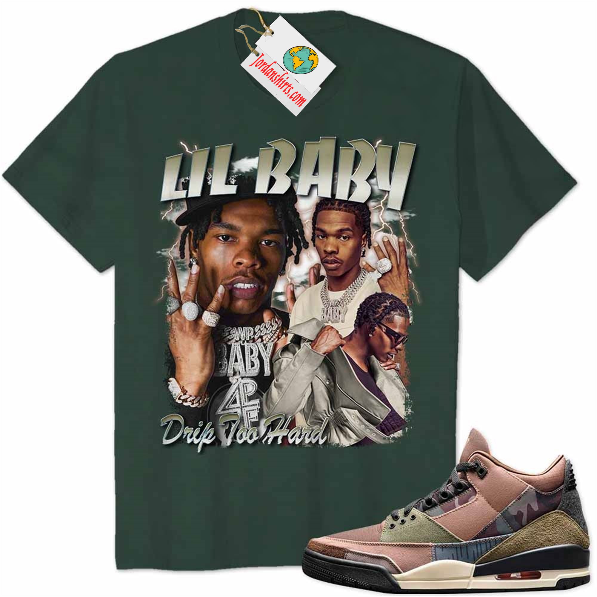 Jordan 3 Shirt, Lil Baby Rapper Vintage 90s Forest Air Jordan 3 Patchwork 3s Size Up To 5xl