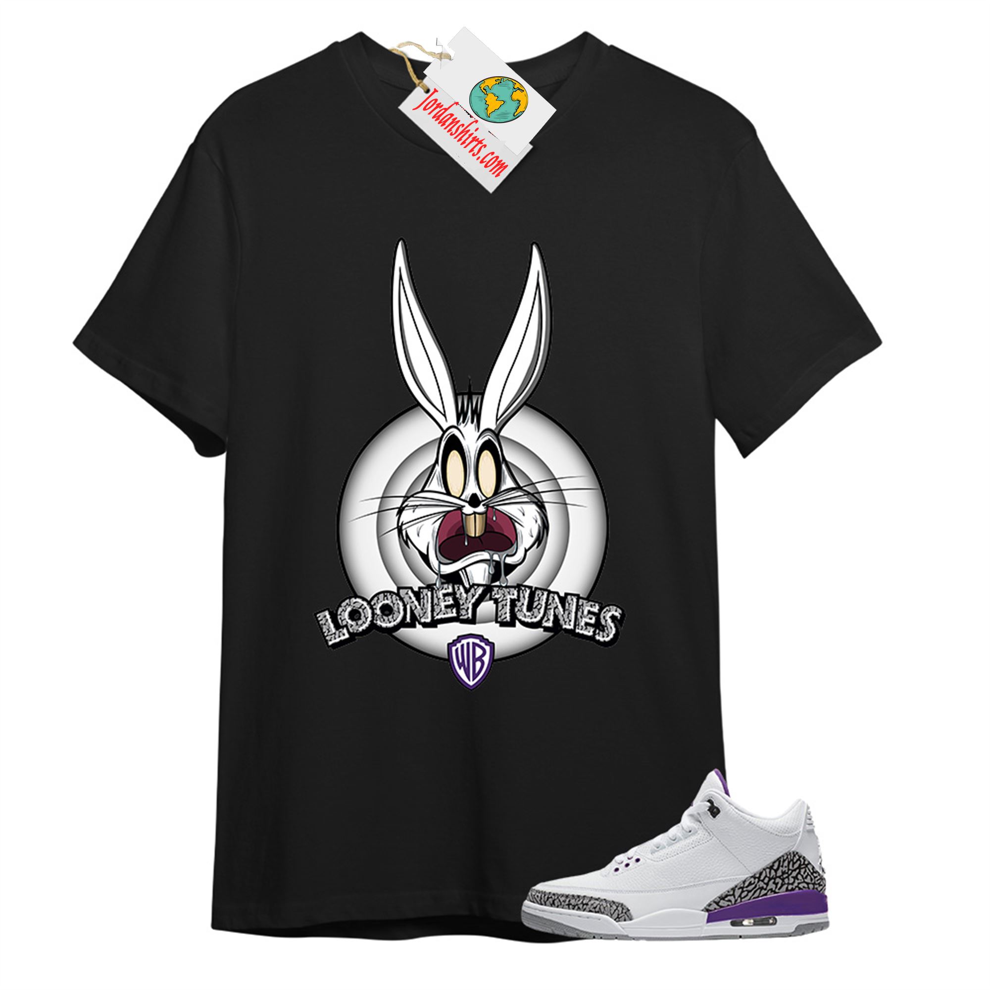 Jordan 3 Shirt, Looney Tunes Bugs Bunny Black T-shirt Air Jordan 3 Violet Ore 3s Plus Size Up To 5xl