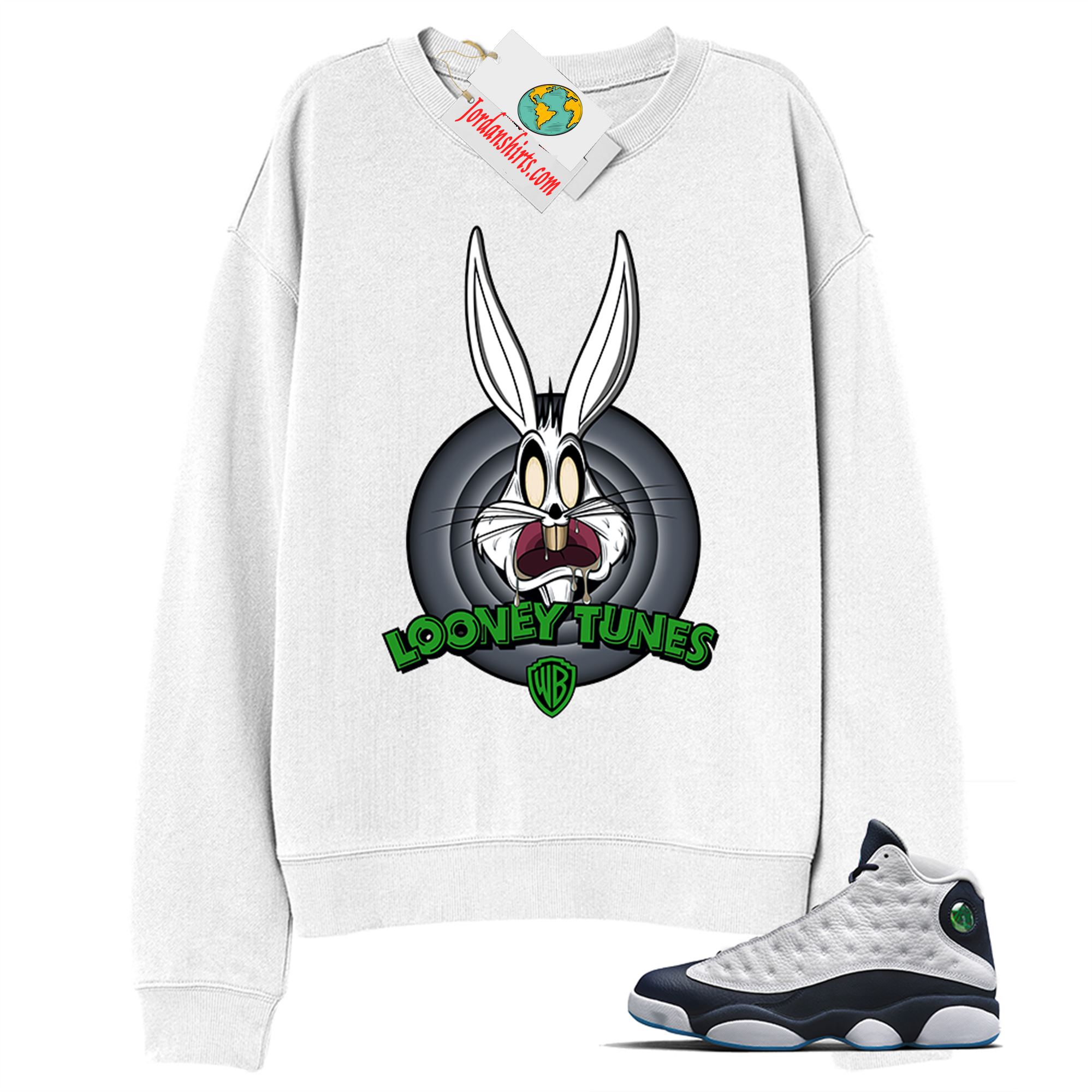 Jordan 13 Sweatshirt, Looney Tunes Bugs Bunny White Sweatshirt Air Jordan 13 Obsidian 13s Size Up To 5xl