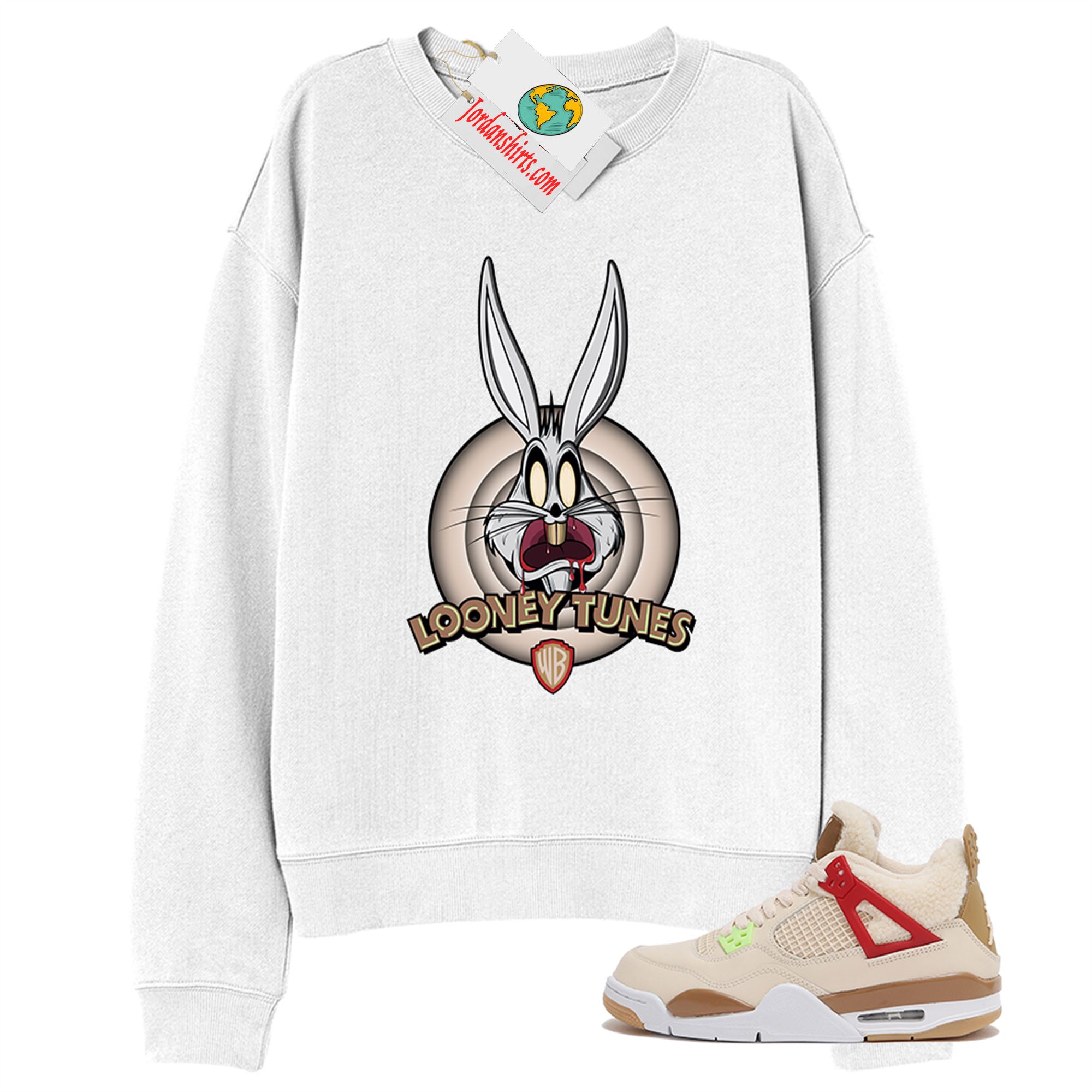 Jordan 4 Sweatshirt, Looney Tunes Bugs Bunny White Sweatshirt Air Jordan 4 Wild Things 4s Plus Size Up To 5xl