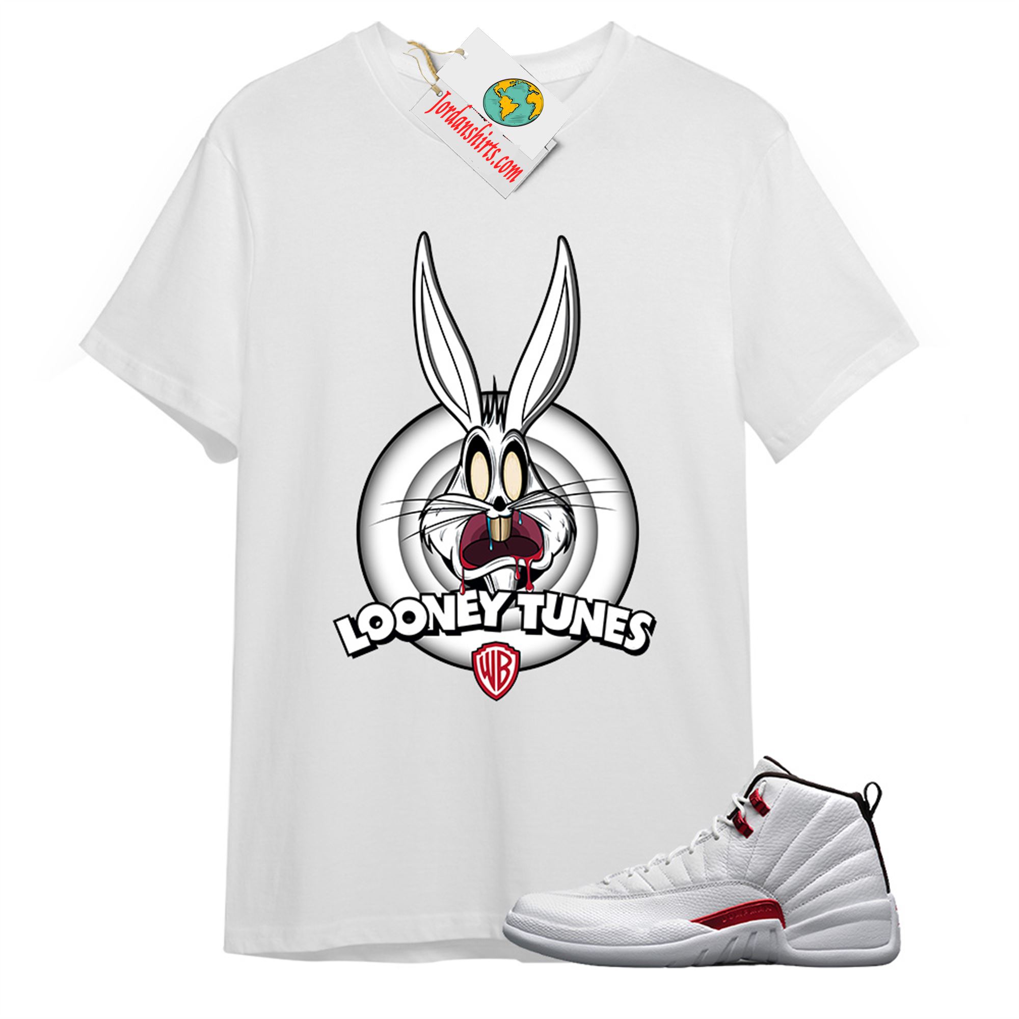 Jordan 12 Shirt, Looney Tunes Bugs Bunny White T-shirt Air Jordan 12 Twist 12s Plus Size Up To 5xl