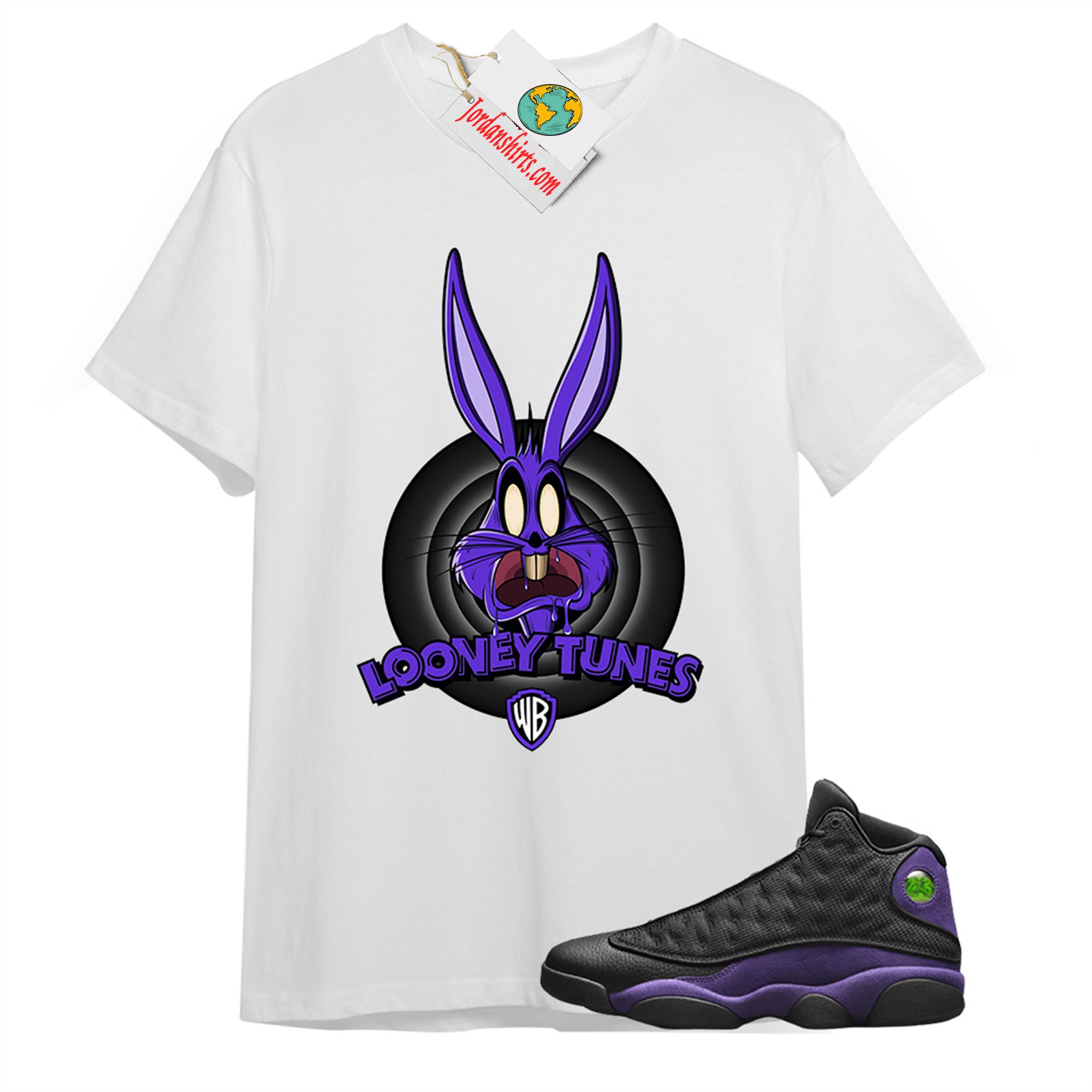 Jordan 13 Shirt, Looney Tunes Bugs Bunny White T-shirt Air Jordan 13 Court Purple 13s Full Size Up To 5xl