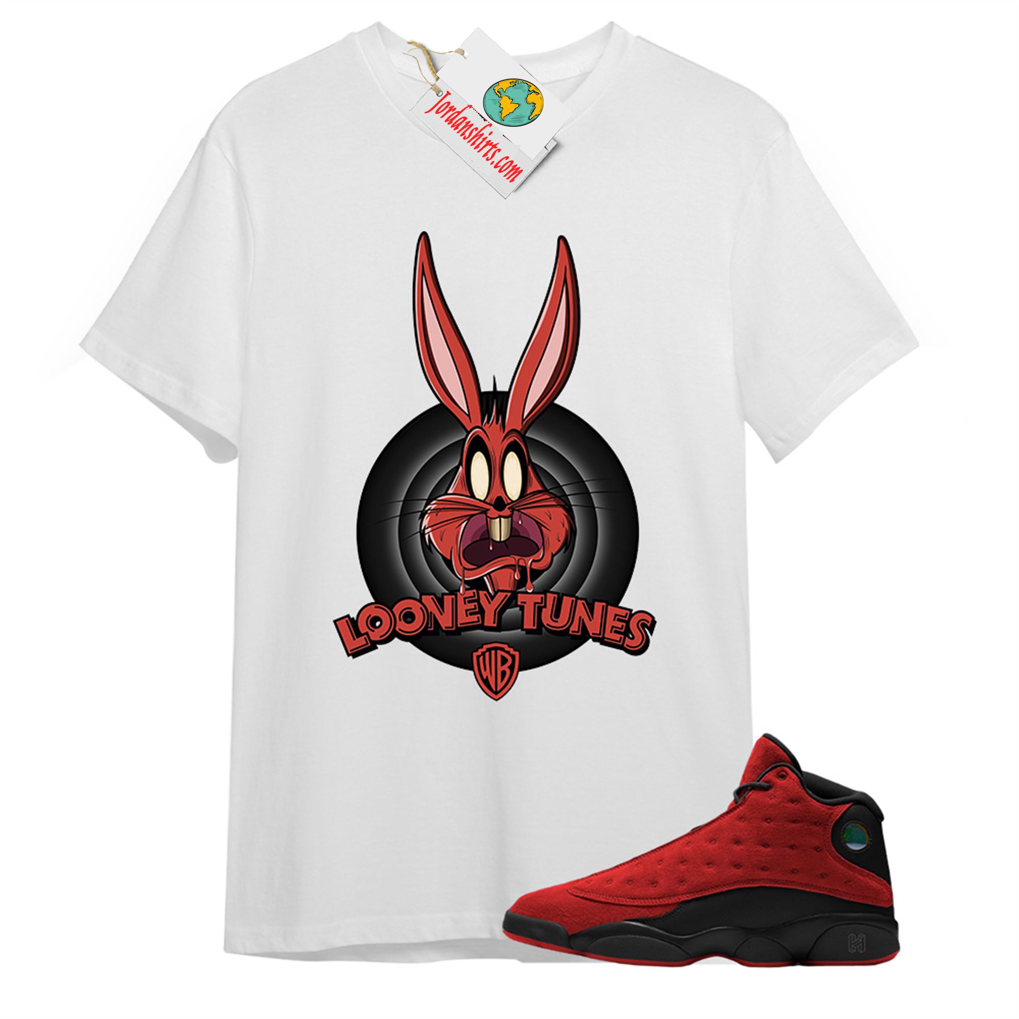 Jordan 13 Shirt, Looney Tunes Bugs Bunny White T-shirt Air Jordan 13 Reverse Bred 13s Plus Size Up To 5xl