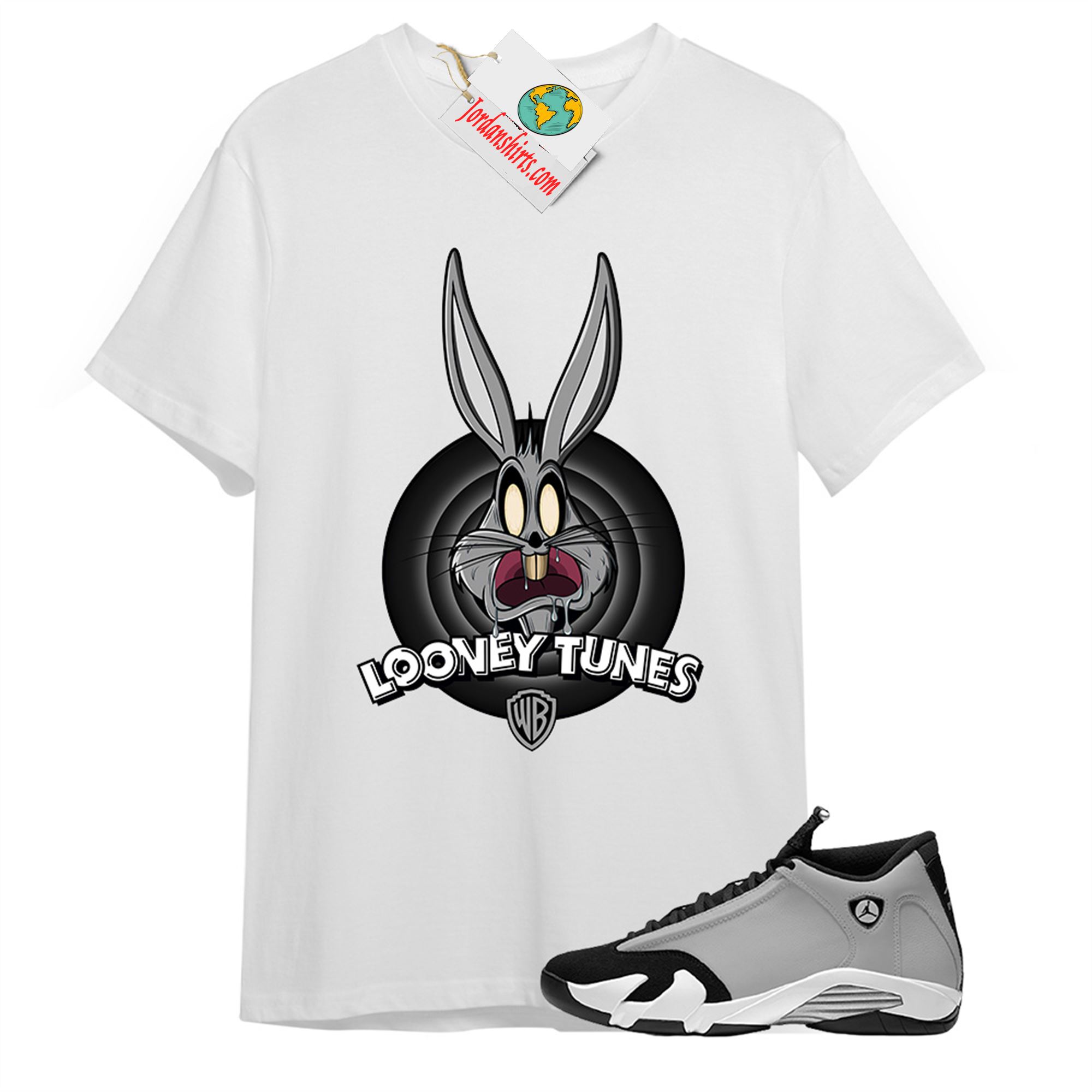 Jordan 14 Shirt, Looney Tunes Bugs Bunny White T-shirt Air Jordan 14 Black Particle Grey 14s Size Up To 5xl