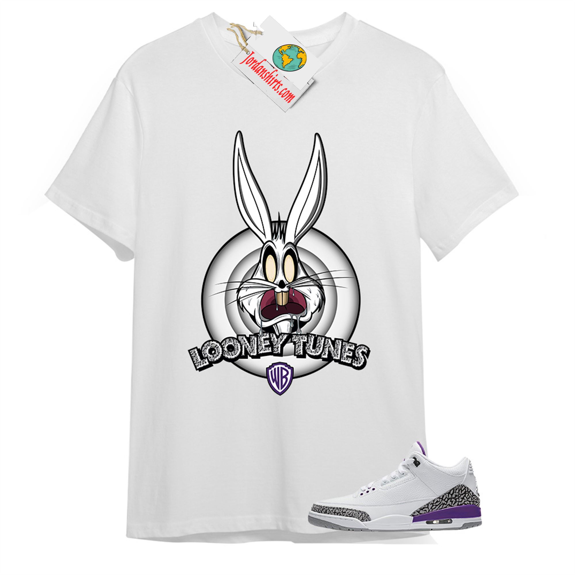 Jordan 3 Shirt, Looney Tunes Bugs Bunny White T-shirt Air Jordan 3 Violet Ore 3s Full Size Up To 5xl