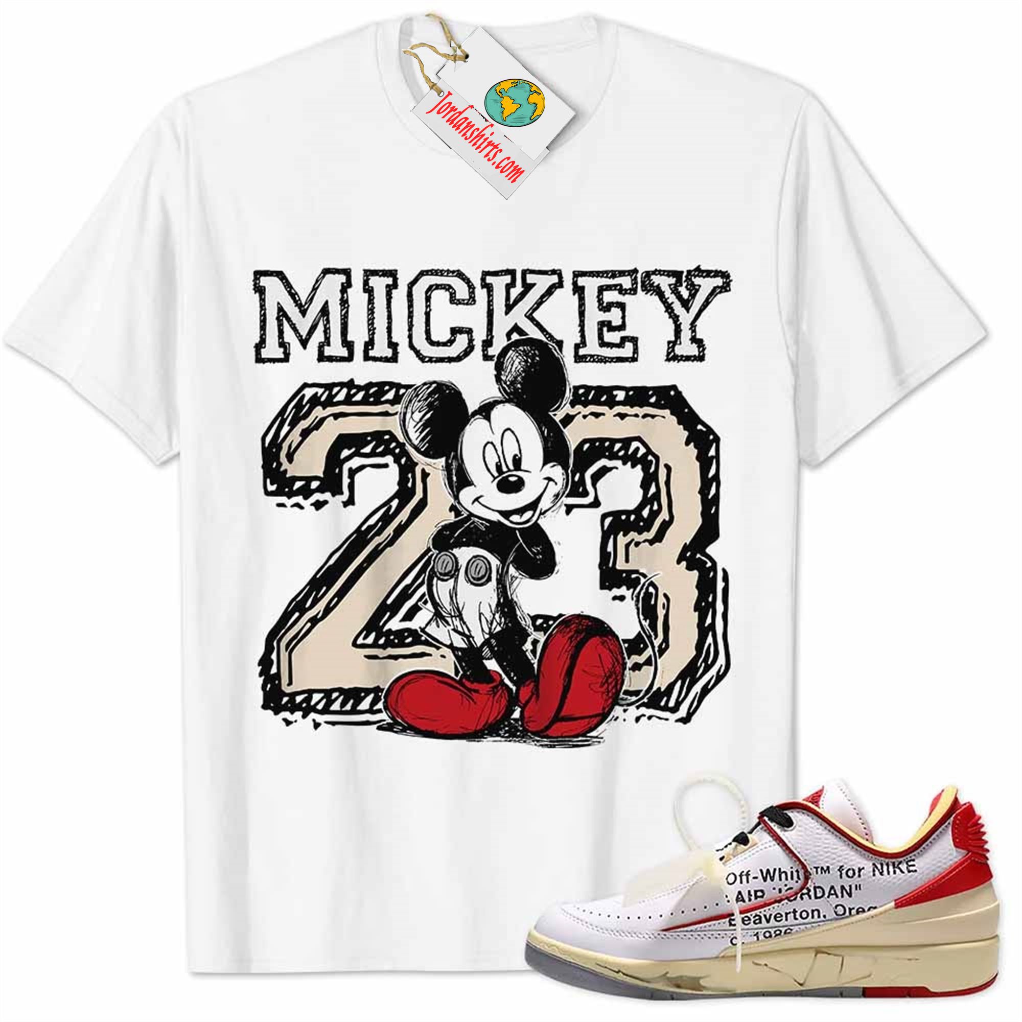 Jordan 2 Shirt, Low White Red Off-white 2s Shirt Mickey 23 Michael Jordan Number Draw White Full Size Up To 5xl