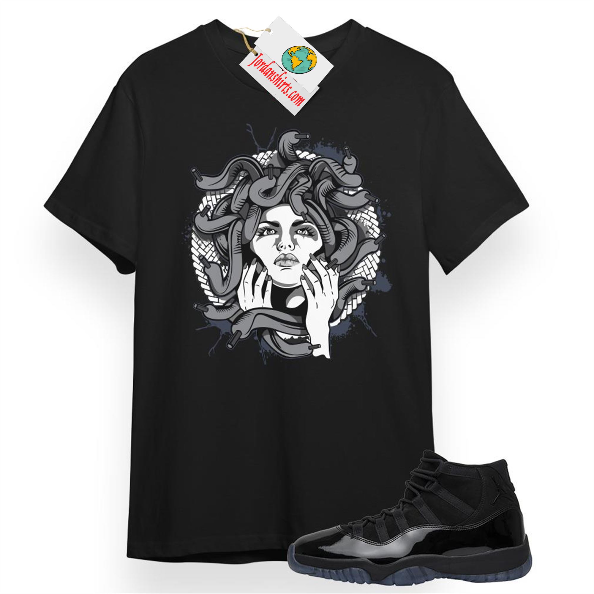 Jordan 11 Shirt, Medusa Black T-shirt Air Jordan 11 Cap And Gown 11s Full Size Up To 5xl