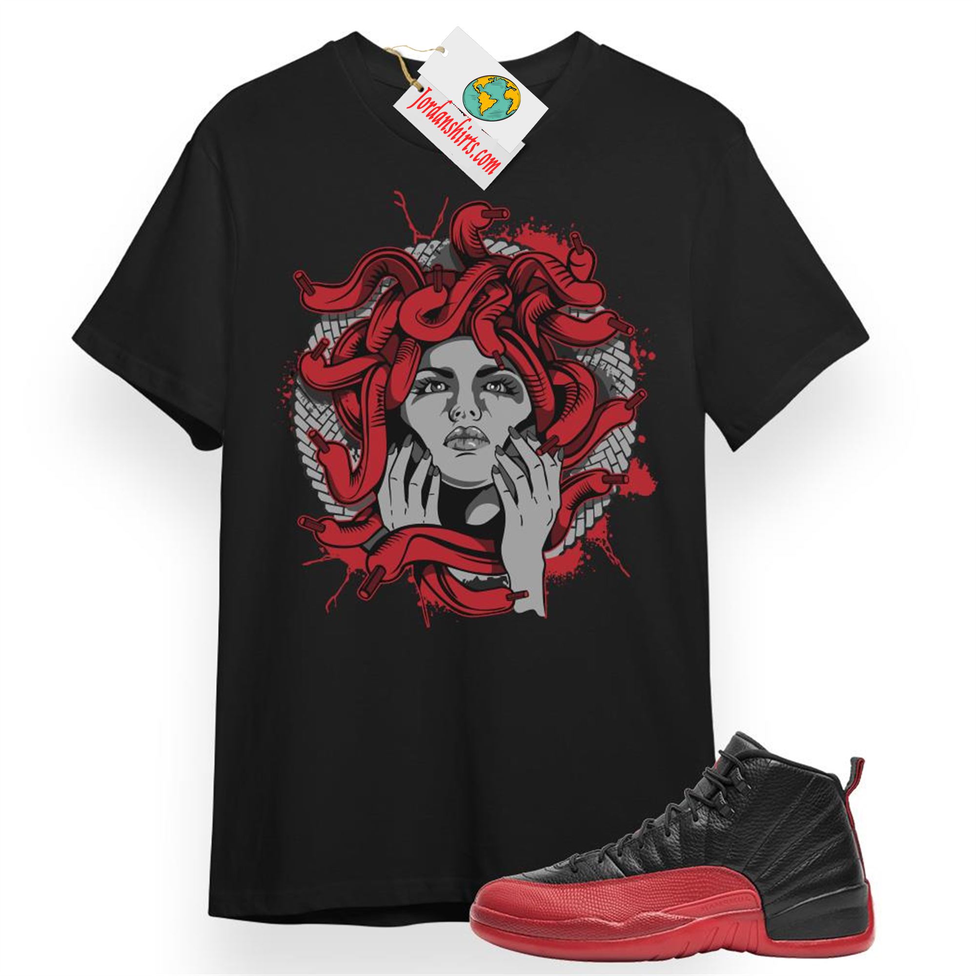 Jordan 12 Shirt, Medusa Black T-shirt Air Jordan 12 Flu Game 12s Size Up To 5xl
