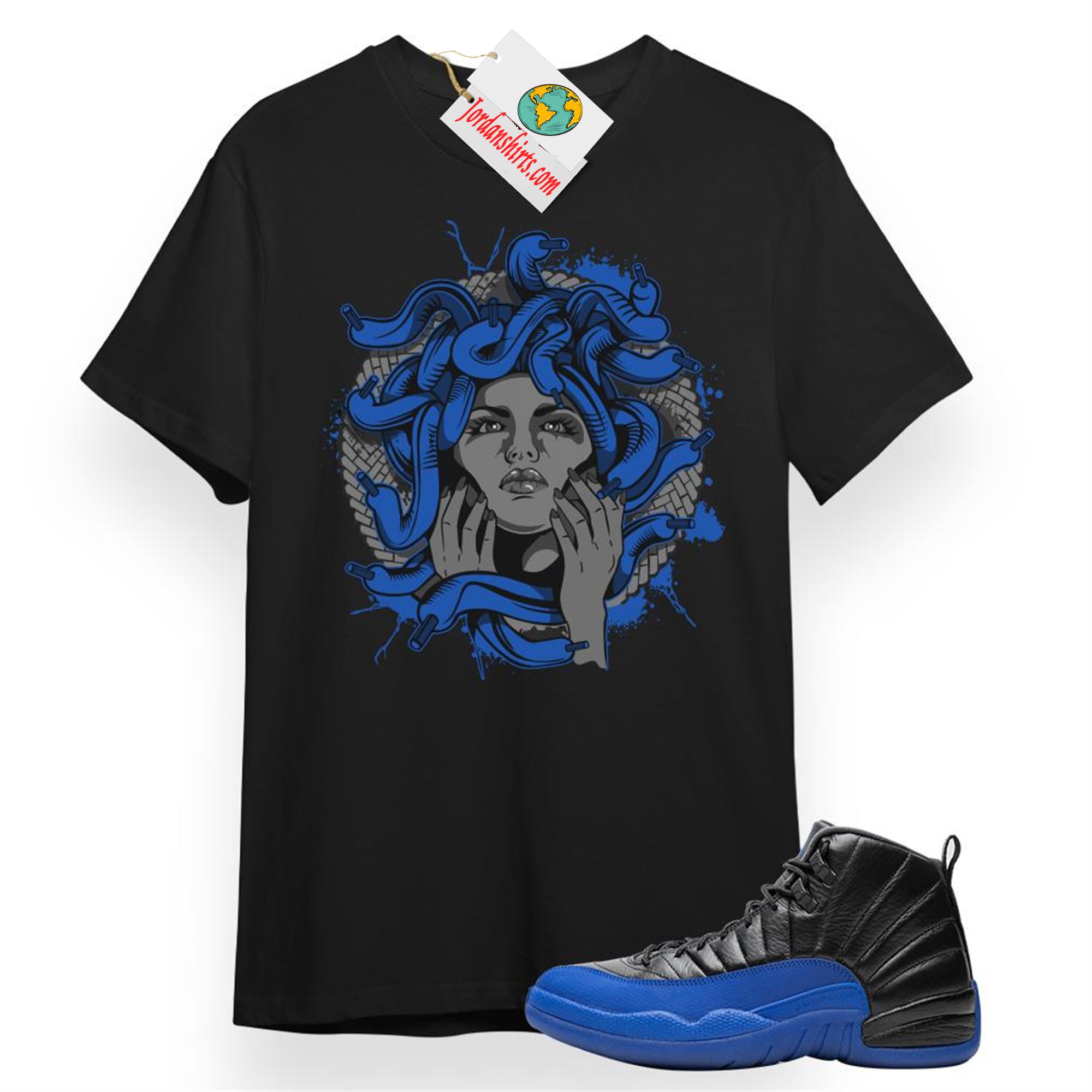 Jordan 12 Shirt, Medusa Black T-shirt Air Jordan 12 Game Royal 12s Size Up To 5xl