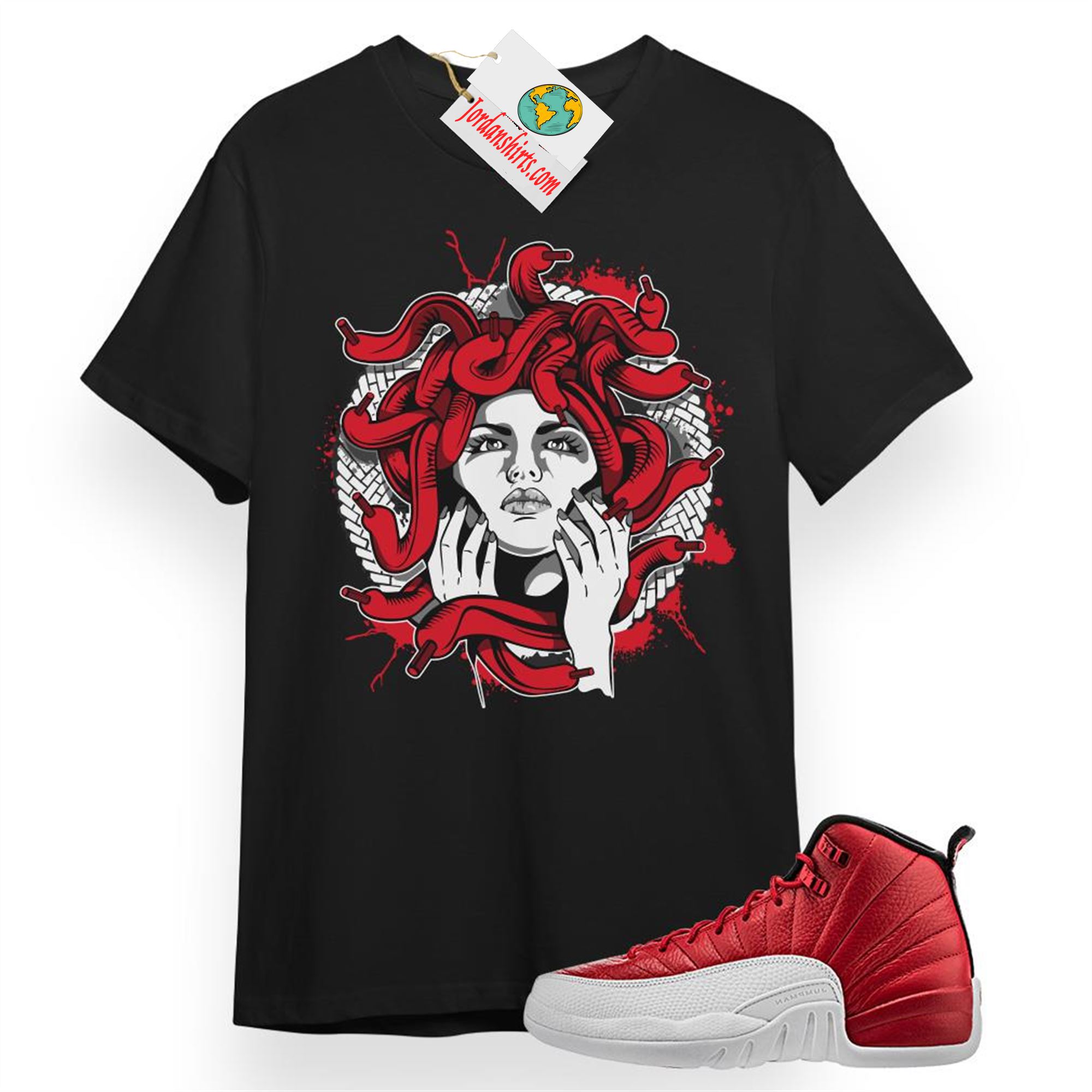 Jordan 12 Shirt, Medusa Black T-shirt Air Jordan 12 Gym Red 12s Size Up To 5xl