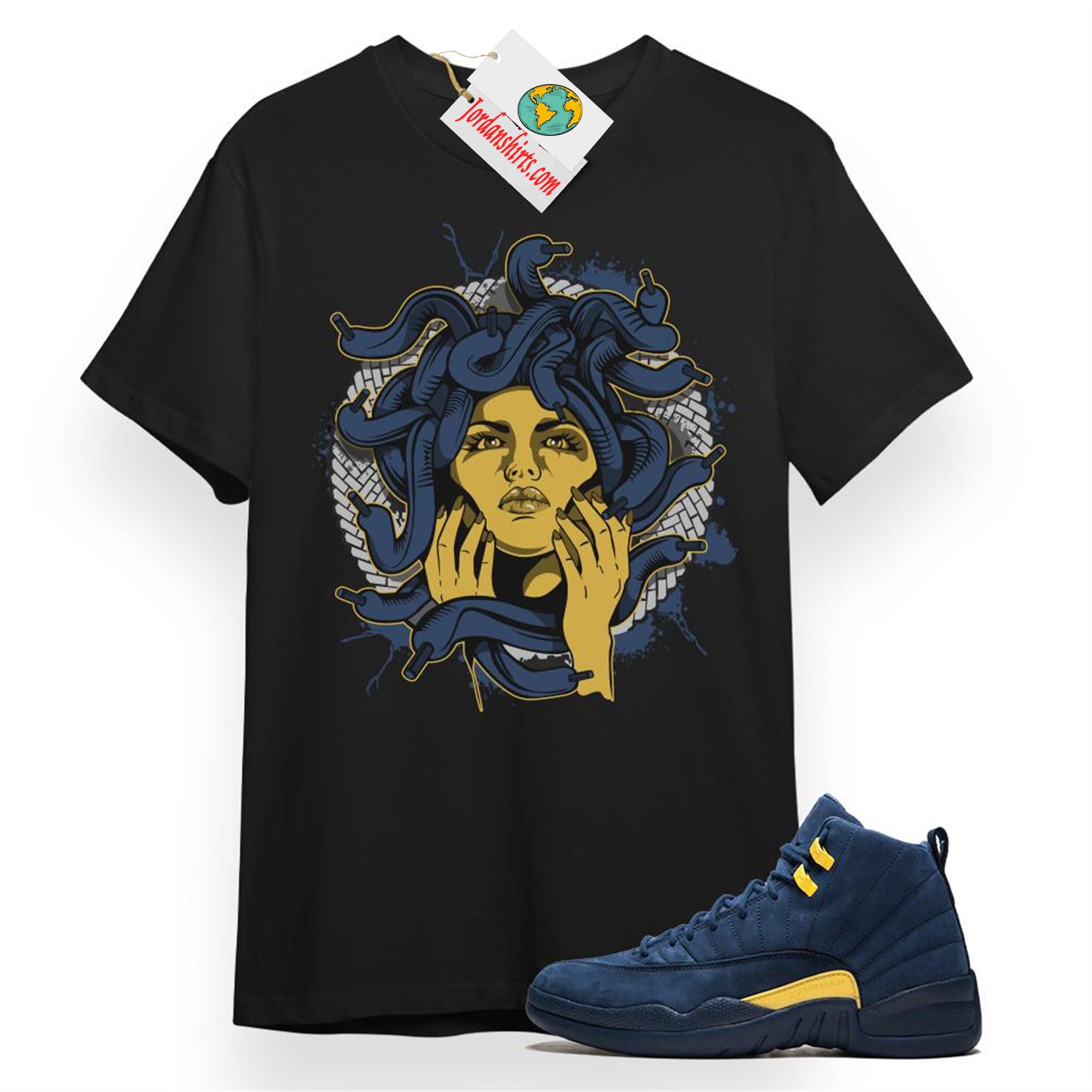 Jordan 12 Shirt, Medusa Black T-shirt Air Jordan 12 Michigan 12s Full Size Up To 5xl