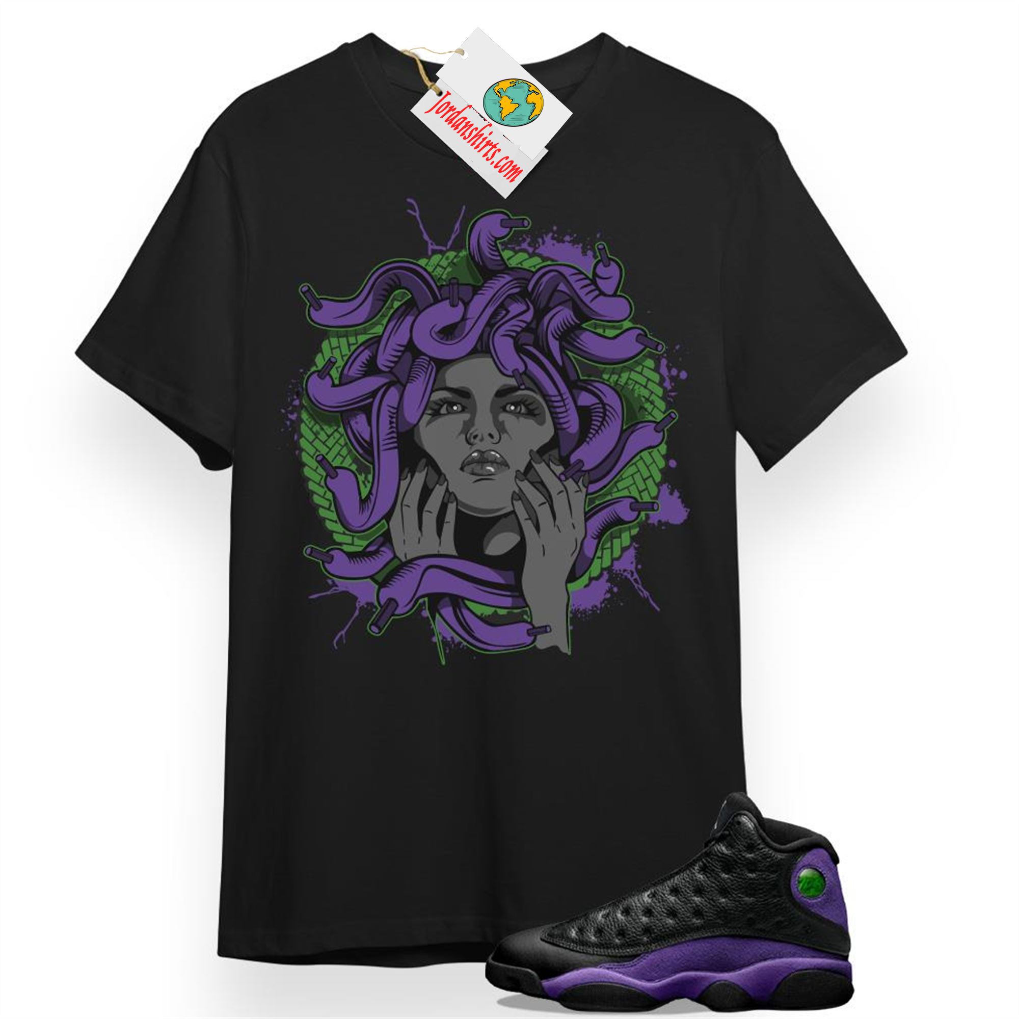 Jordan 13 Shirt, Medusa Black T-shirt Air Jordan 13 Court Purple 13s Plus Size Up To 5xl