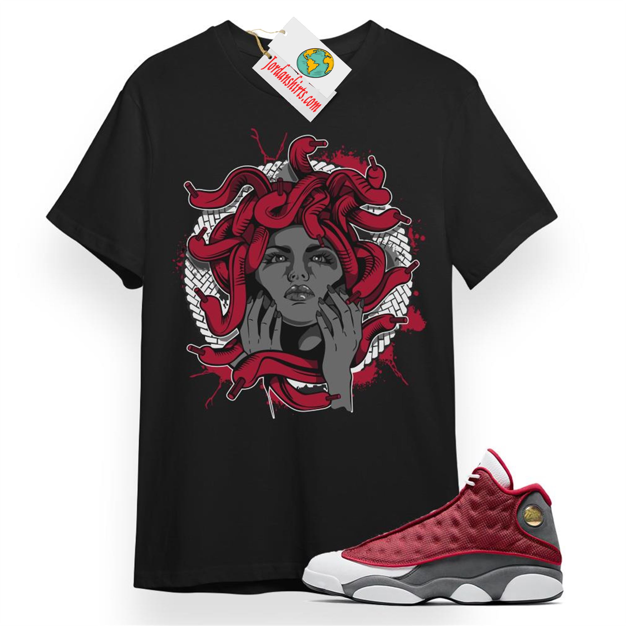 Jordan 13 Shirt, Medusa Black T-shirt Air Jordan 13 Red Flint 13s Full Size Up To 5xl