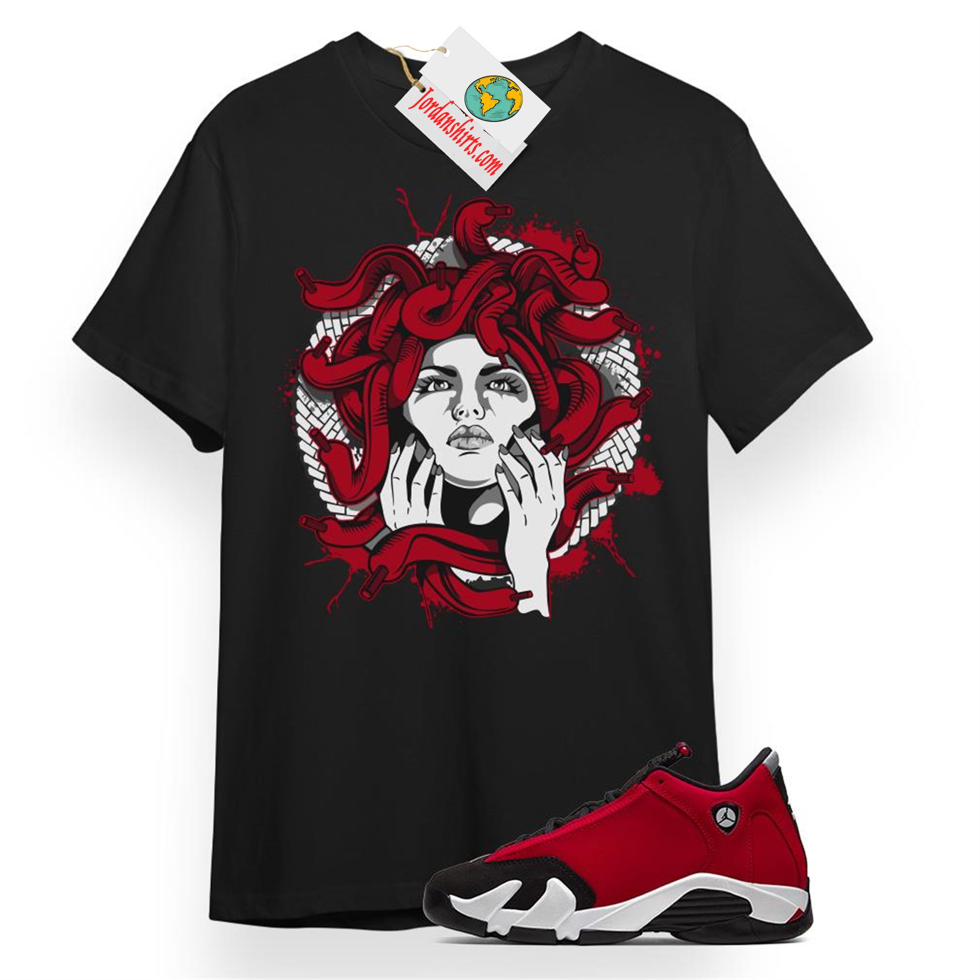 Jordan 14 Shirt, Medusa Black T-shirt Air Jordan 14 Gym Red 14s Plus Size Up To 5xl
