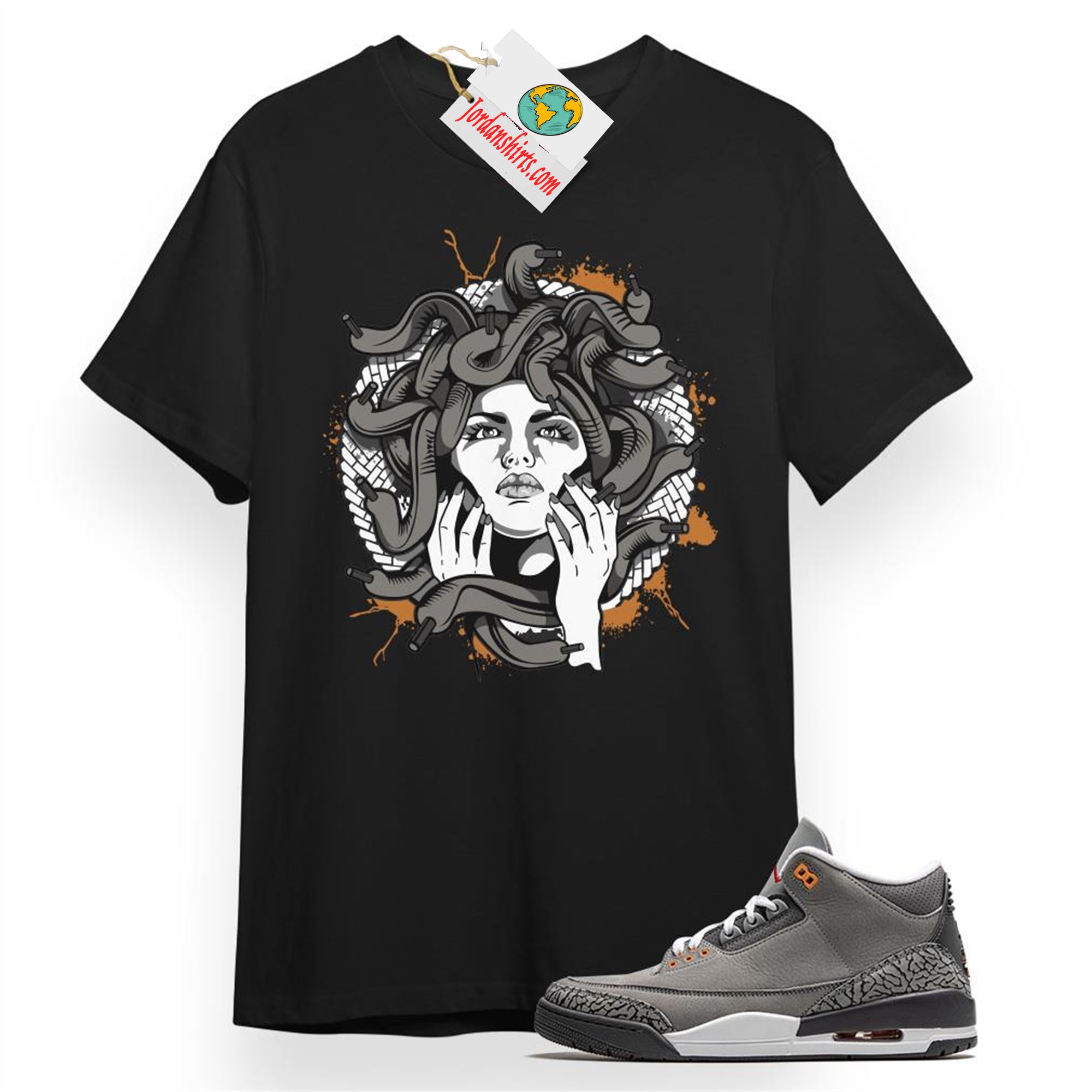 Jordan 3 Shirt, Medusa Black T-shirt Air Jordan 3 Cool Grey 3s Full Size Up To 5xl
