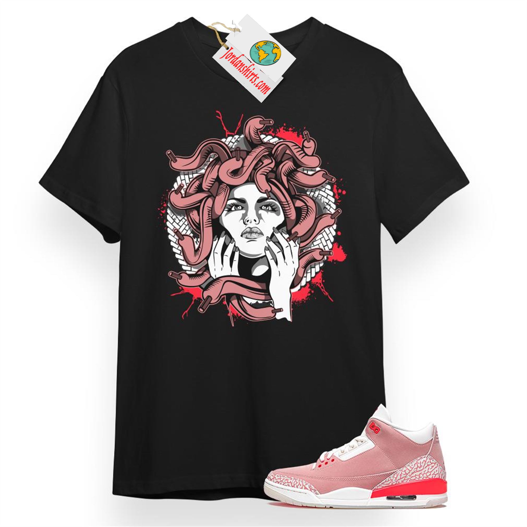 Jordan 3 Shirt, Medusa Black T-shirt Air Jordan 3 Rust Pink 3s Plus Size Up To 5xl