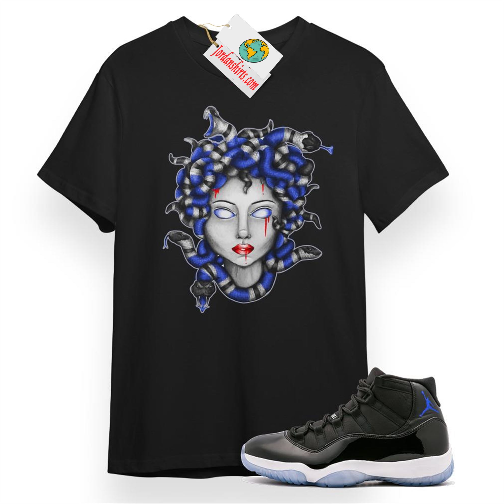 Jordan 11 Shirt, Medusa Snake Black T-shirt Air Jordan 11 Space Jam 11s Plus Size Up To 5xl