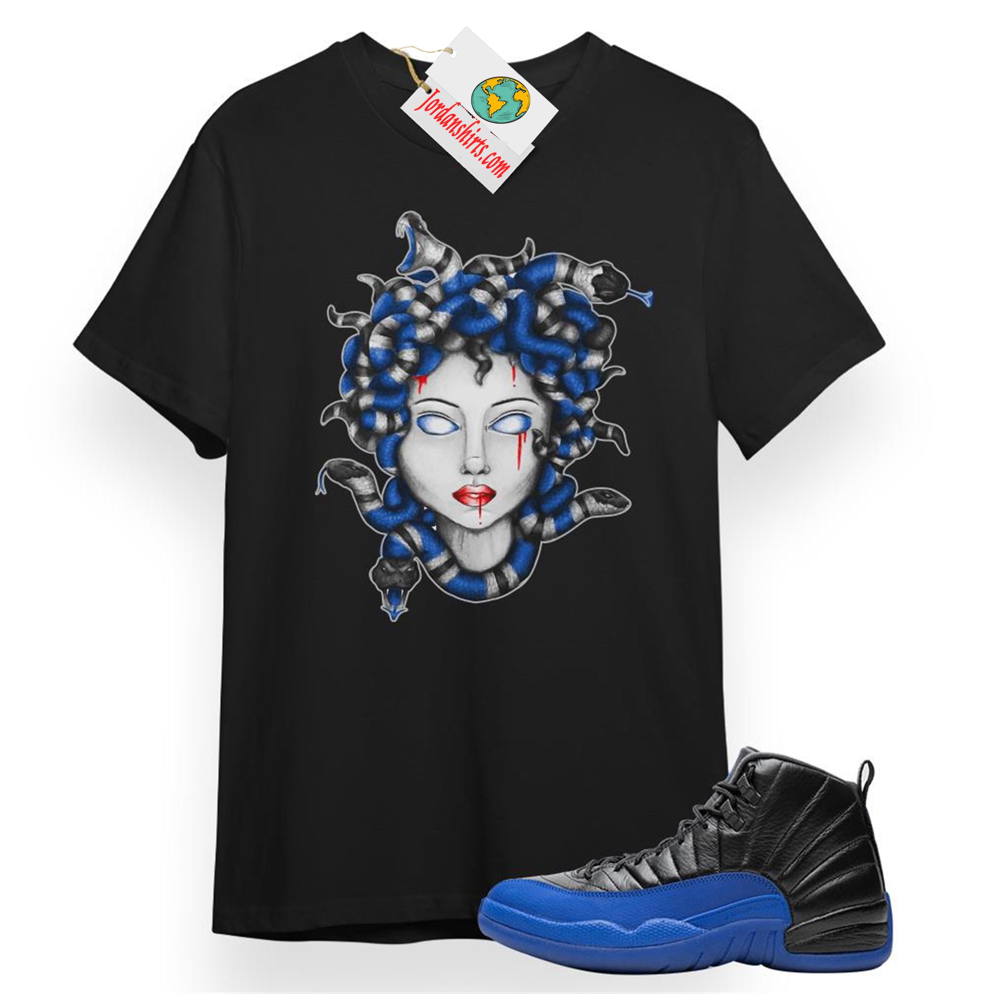 Jordan 12 Shirt, Medusa Snake Black T-shirt Air Jordan 12 Game Royal 12s Size Up To 5xl