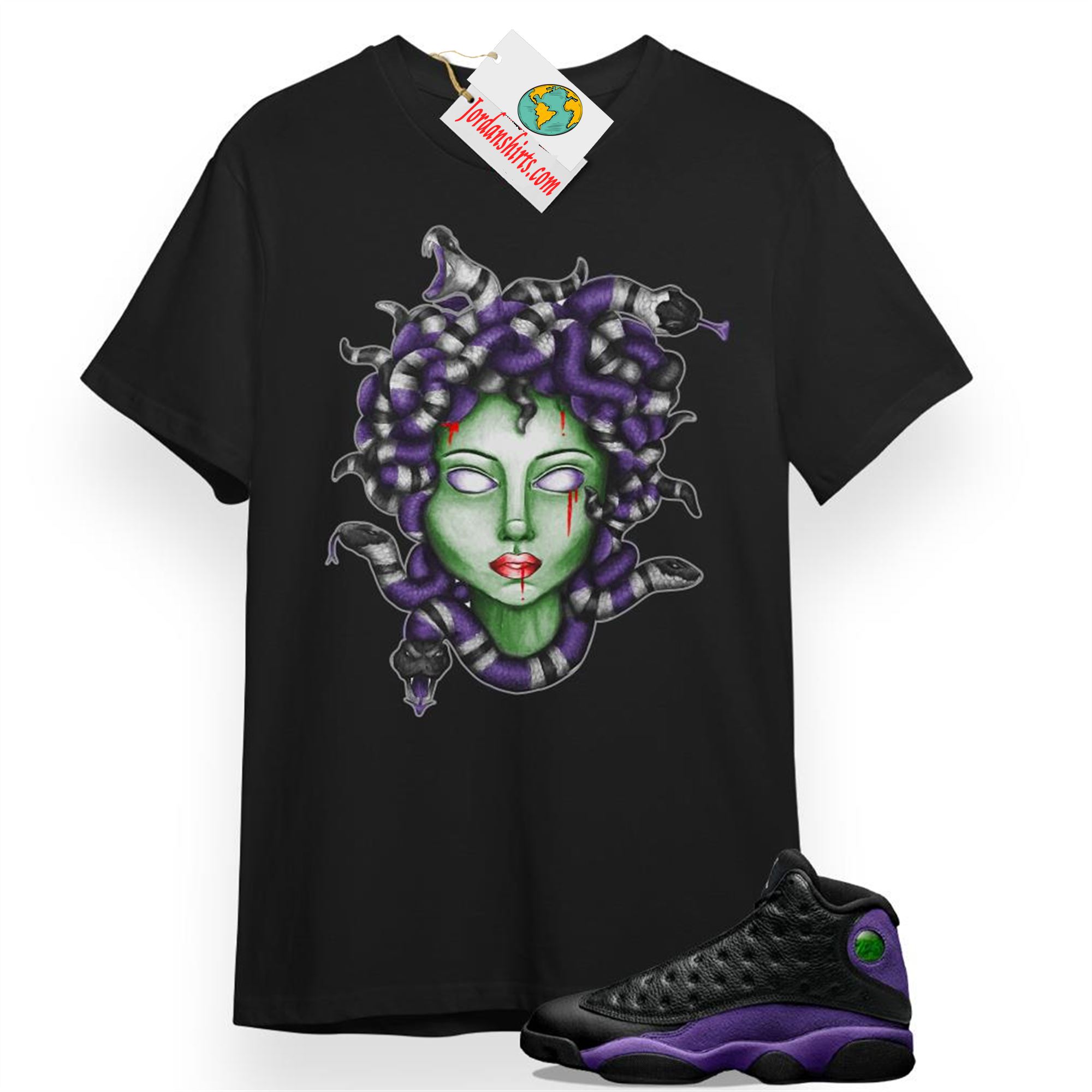 Jordan 13 Shirt, Medusa Snake Black T-shirt Air Jordan 13 Court Purple 13s Size Up To 5xl