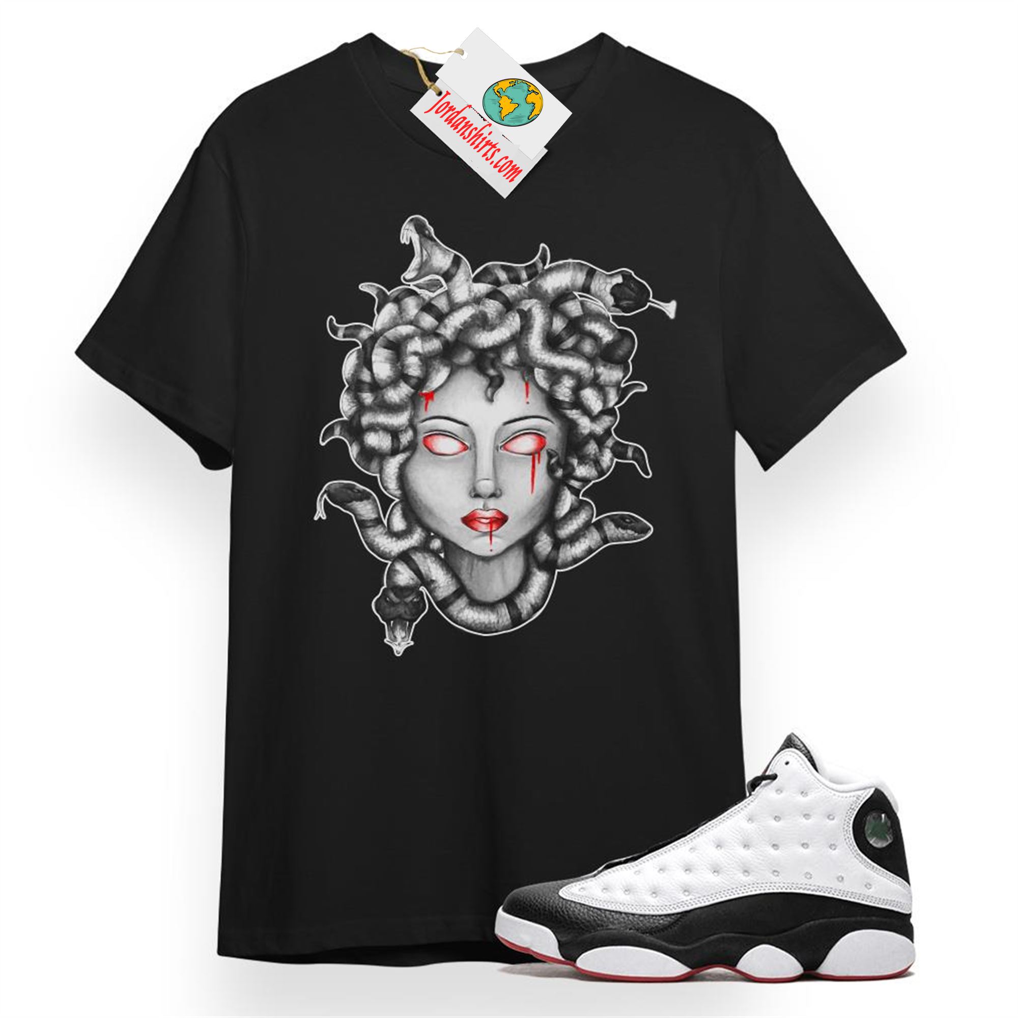 Jordan 13 Shirt, Medusa Snake Black T-shirt Air Jordan 13 He Got Game 13s Size Up To 5xl