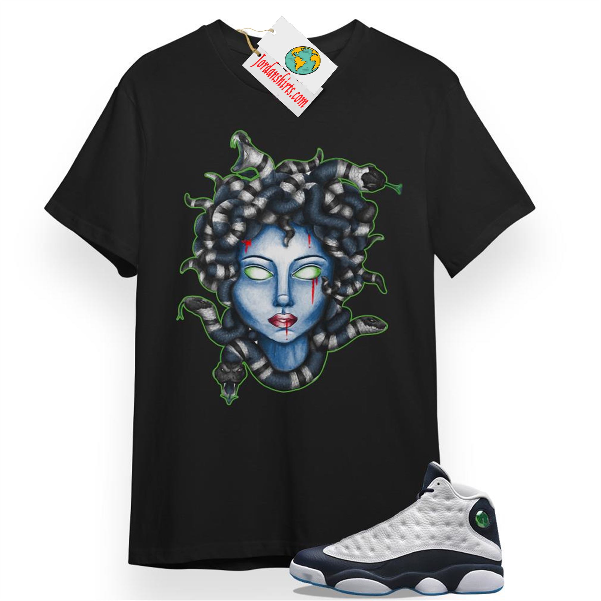 Jordan 13 Shirt, Medusa Snake Black T-shirt Air Jordan 13 Obsidian 13s Full Size Up To 5xl