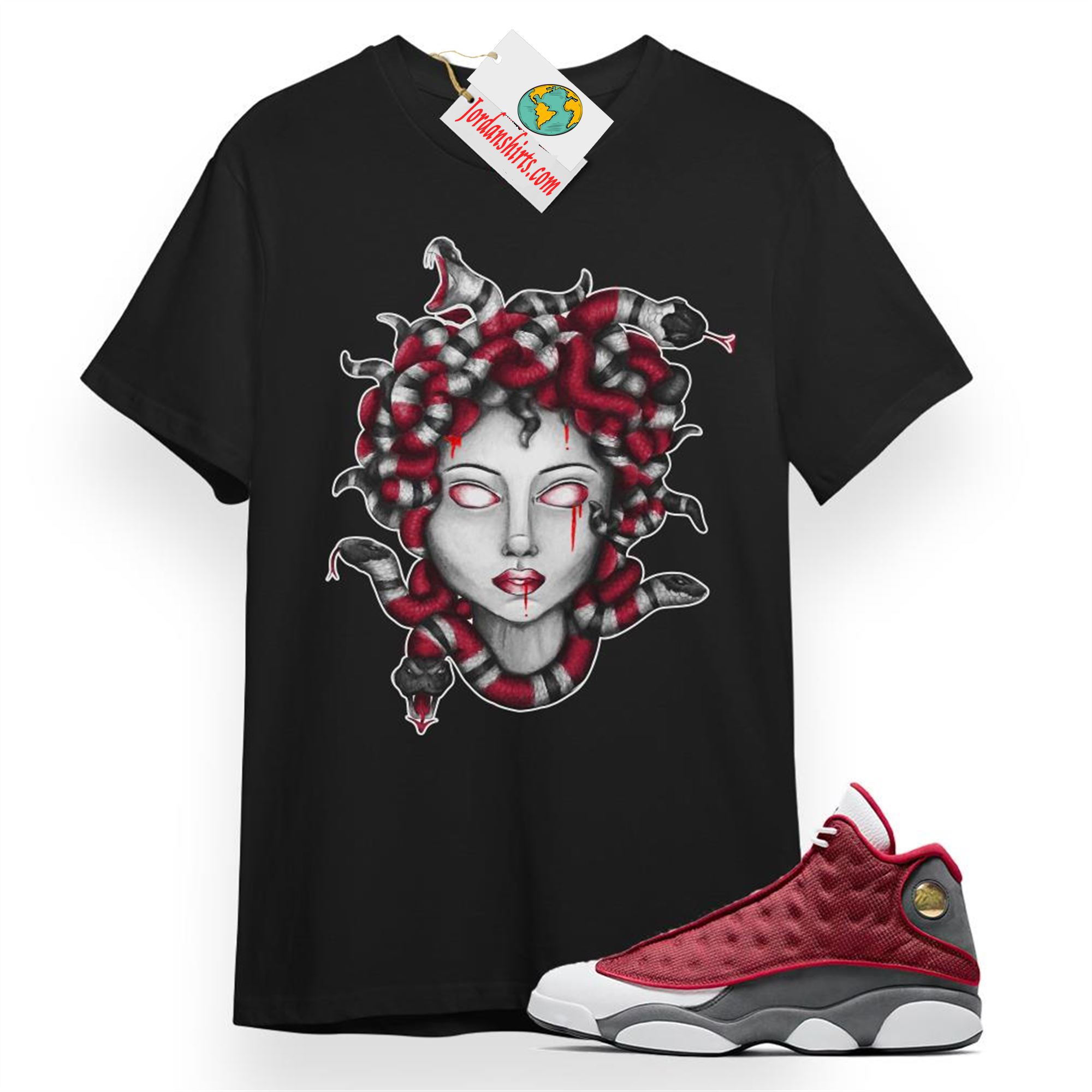 Jordan 13 Shirt, Medusa Snake Black T-shirt Air Jordan 13 Red Flint 13s Size Up To 5xl