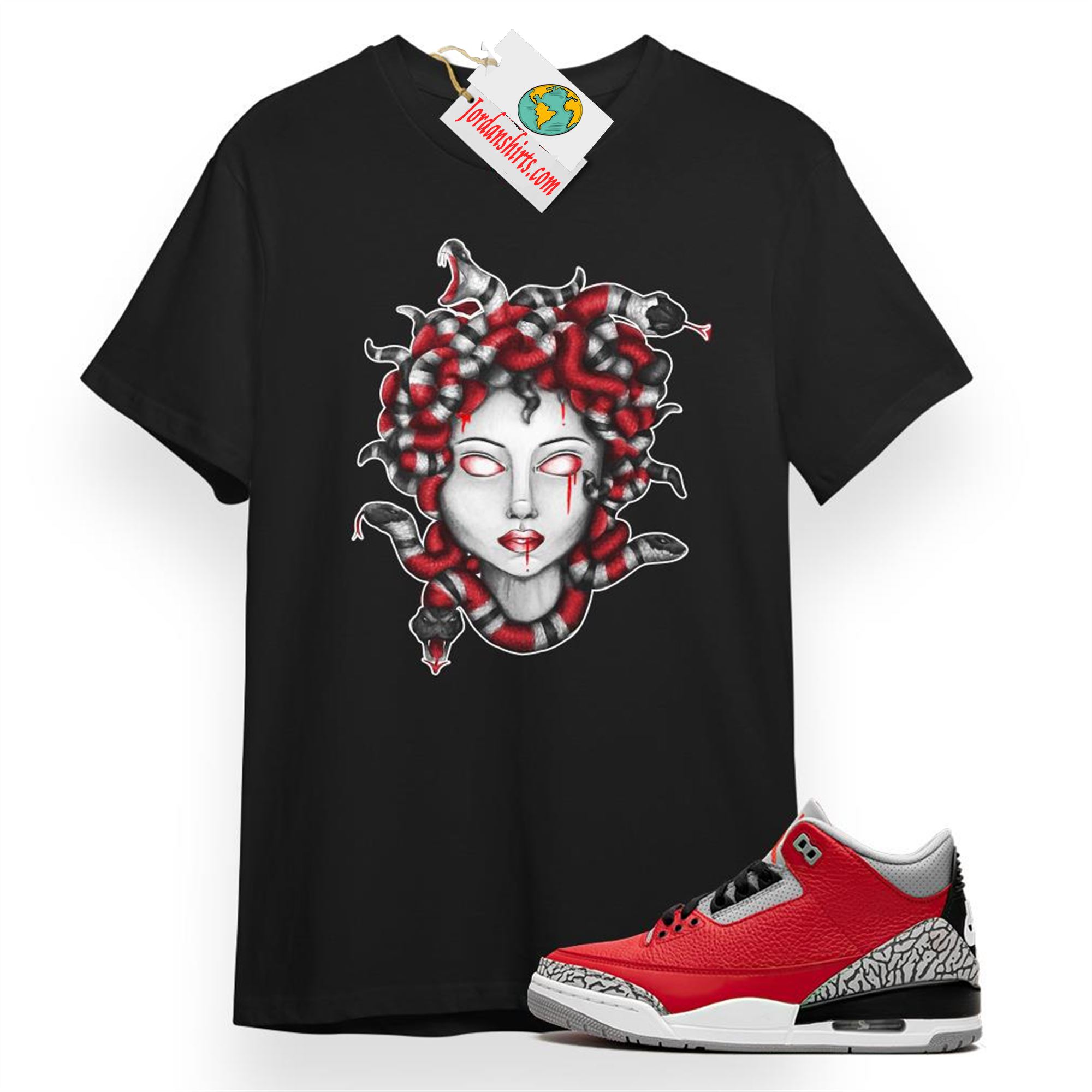 Jordan 3 Shirt, Medusa Snake Black T-shirt Air Jordan 3 Cement 3s Plus Size Up To 5xl