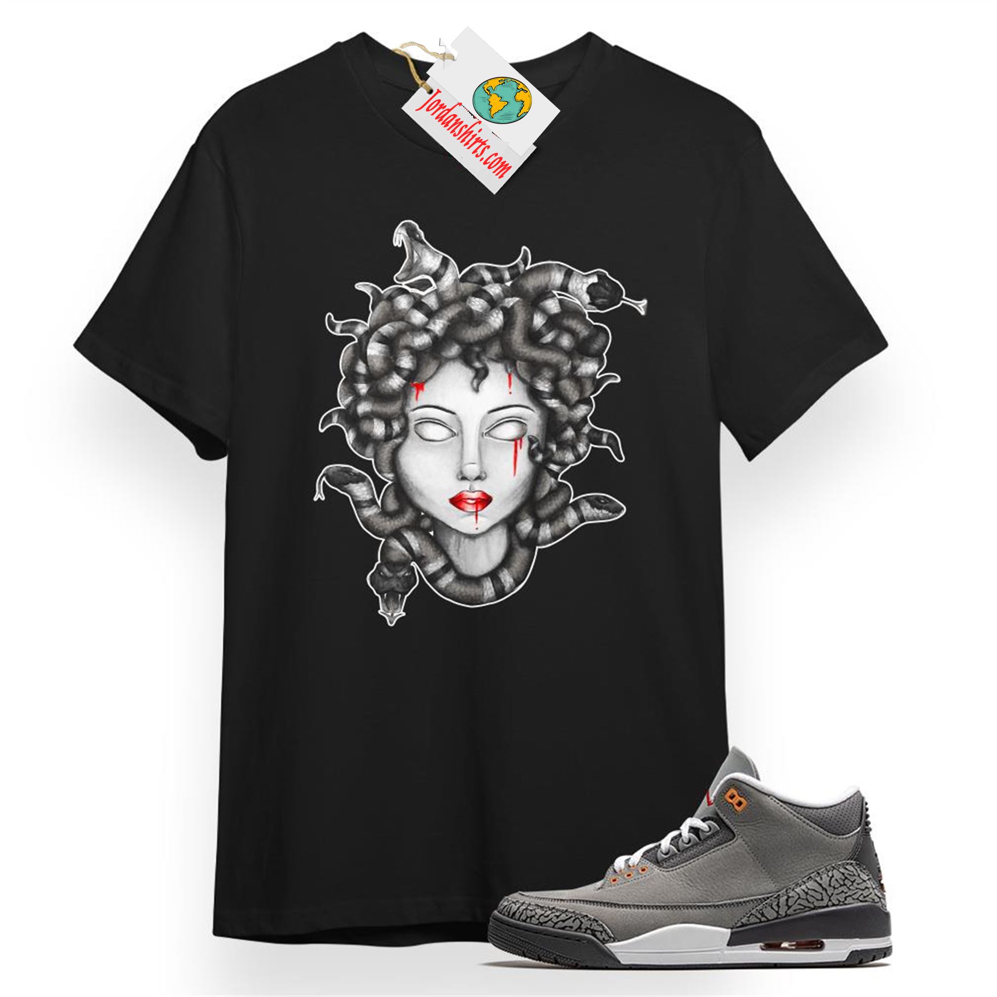 Jordan 3 Shirt, Medusa Snake Black T-shirt Air Jordan 3 Cool Grey 3s Size Up To 5xl