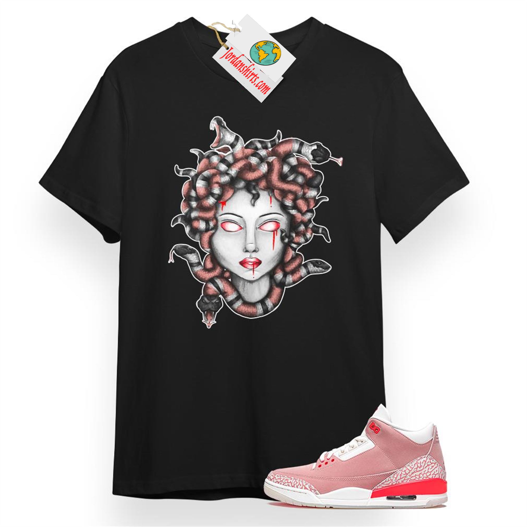 Jordan 3 Shirt, Medusa Snake Black T-shirt Air Jordan 3 Rust Pink 3s Size Up To 5xl