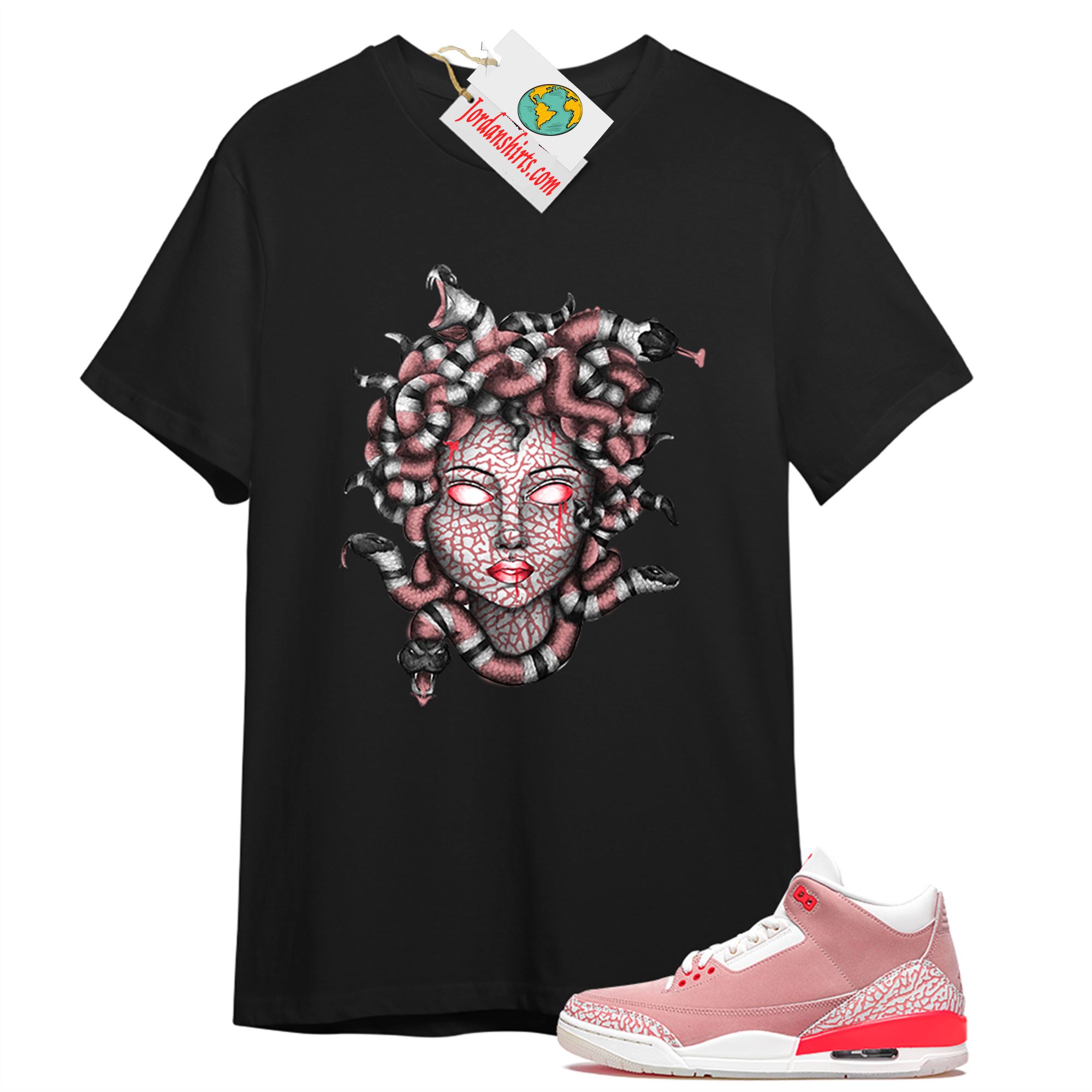 Jordan 3 Shirt, Medusa Snake Hair Black T-shirt Air Jordan 3 Rust Pink 3s Size Up To 5xl