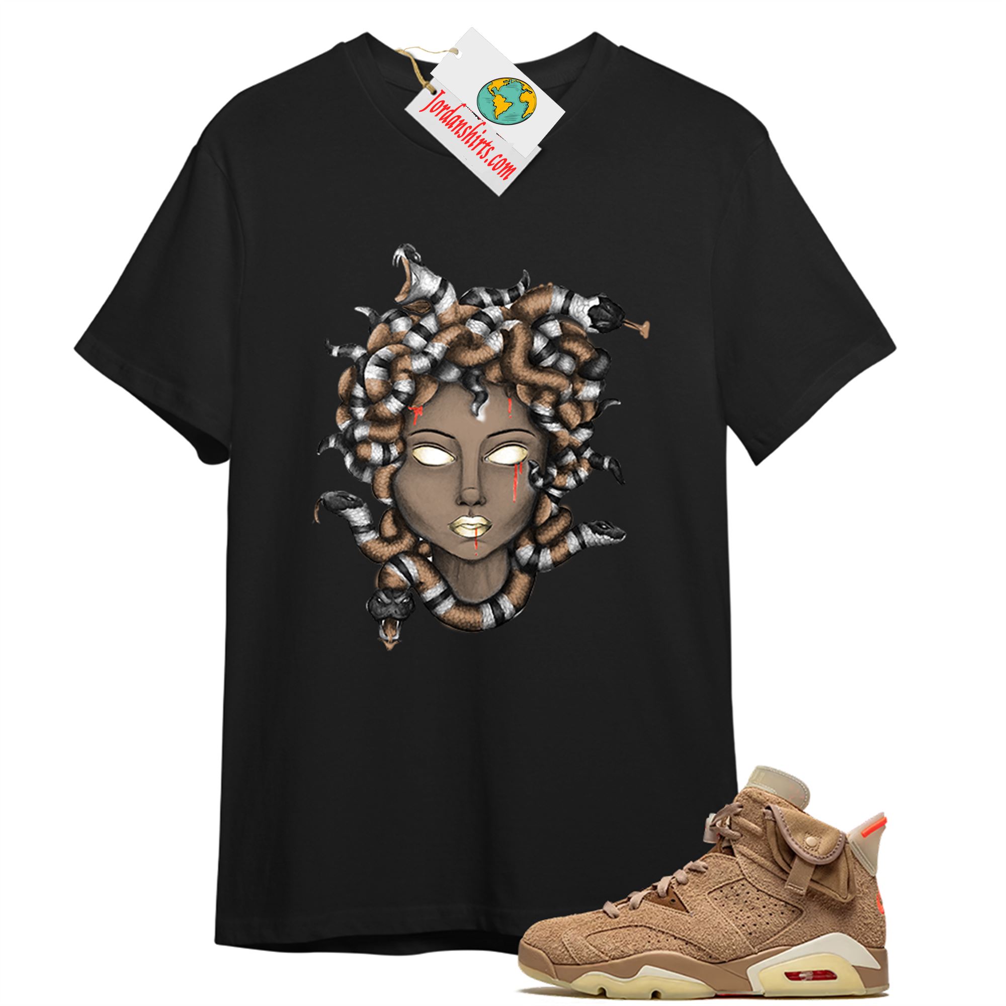Jordan 6 Shirt, Medusa Snake Hair Black T-shirt Air Jordan 6 Travis Scott 6s Size Up To 5xl
