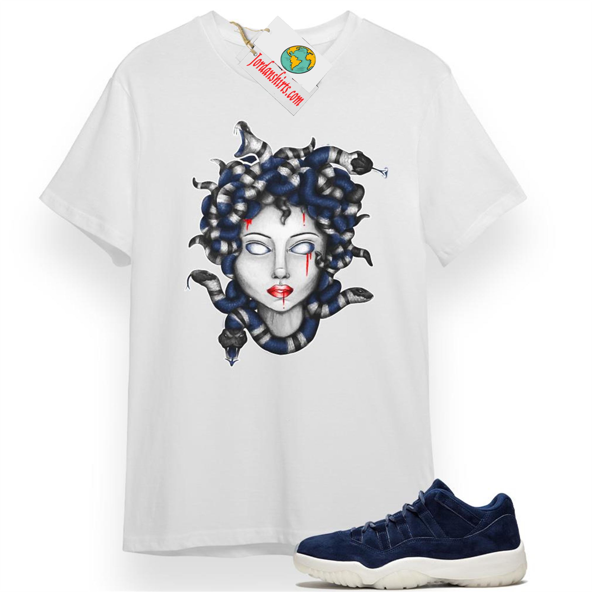 Jordan 11 Shirt, Medusa Snake White T-shirt Air Jordan 11 Derek Jeter 11s Plus Size Up To 5xl