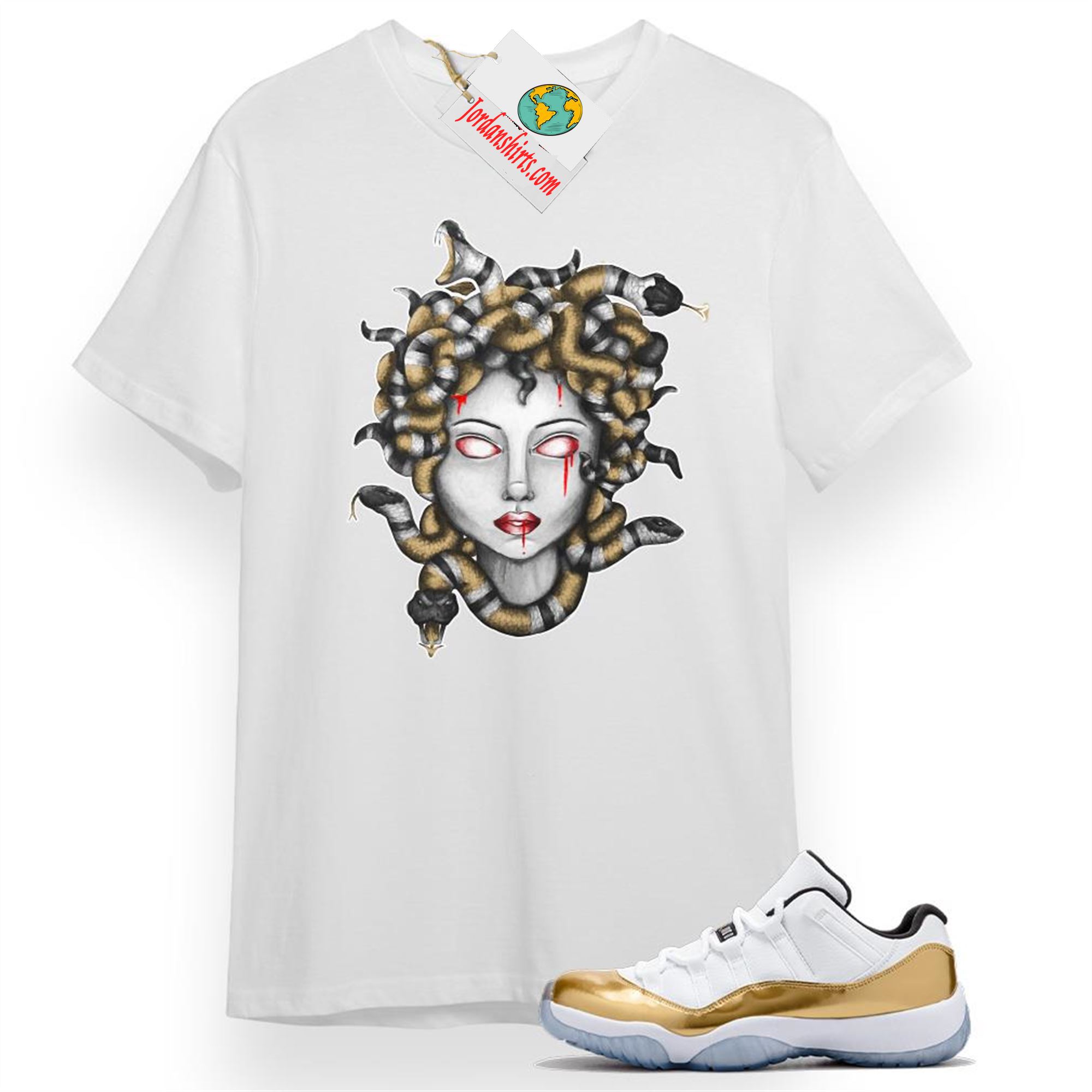 Jordan 11 Shirt, Medusa Snake White T-shirt Air Jordan 11 Gold 11s Size Up To 5xl