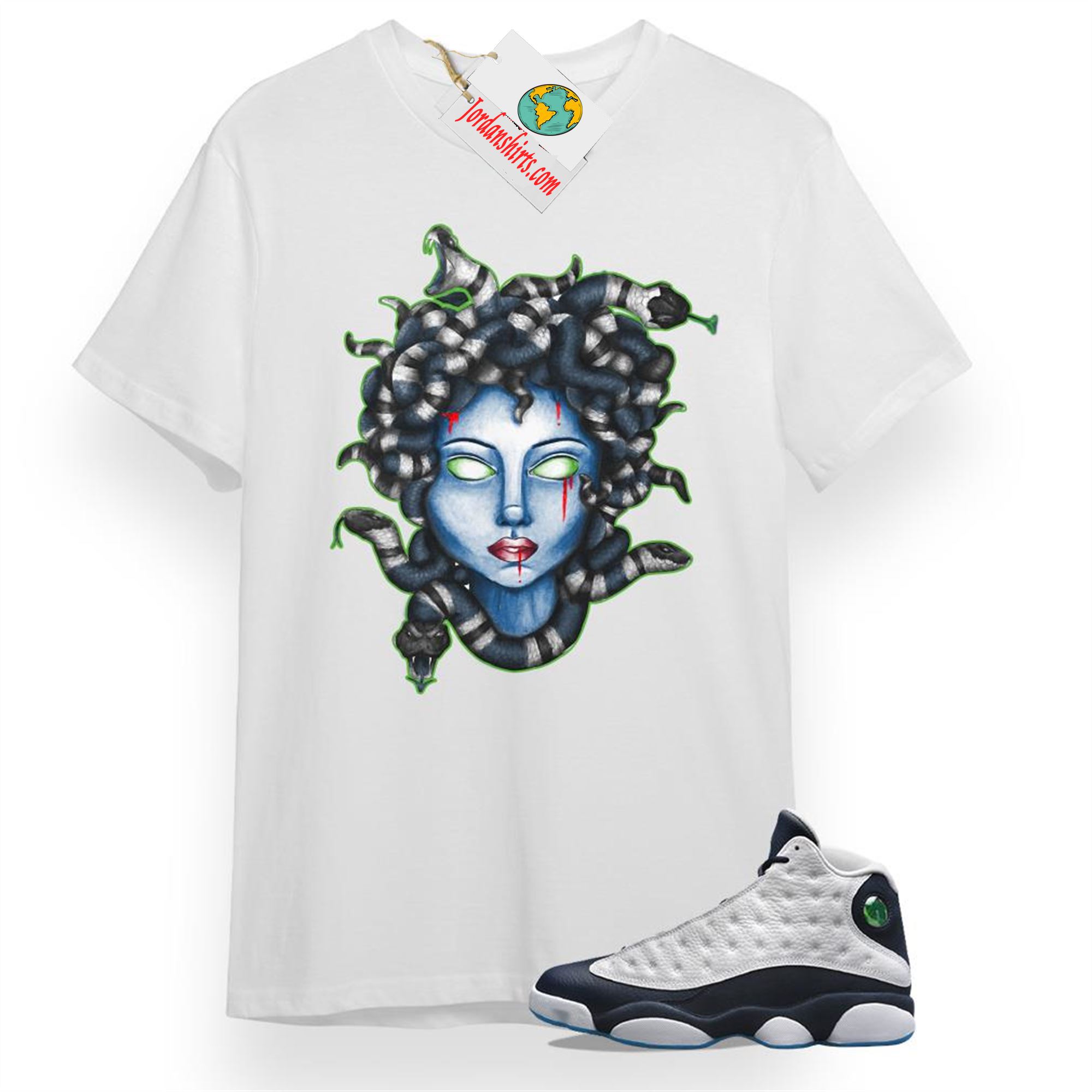 Jordan 13 Shirt, Medusa Snake White T-shirt Air Jordan 13 Obsidian 13s Full Size Up To 5xl