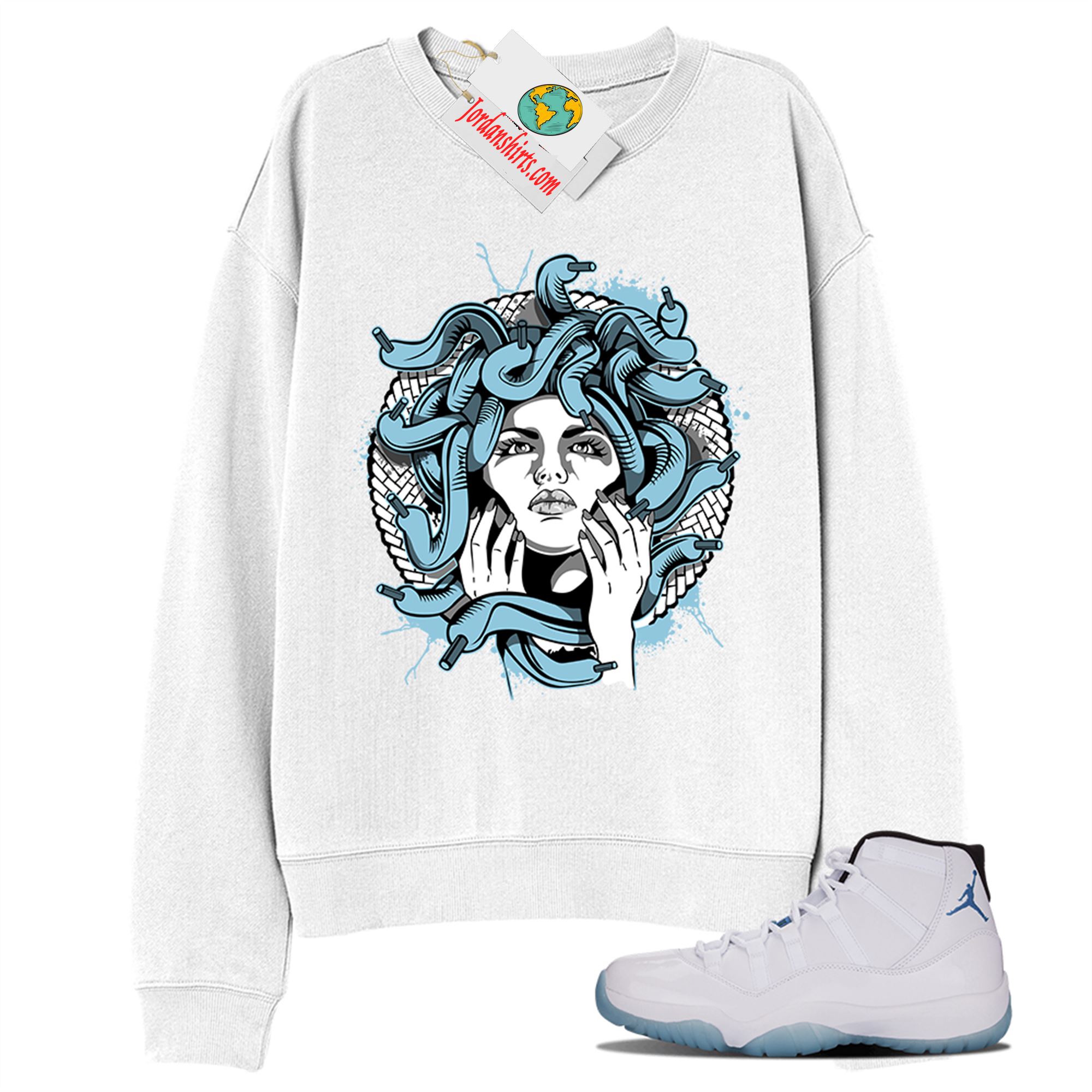 Jordan 11 Sweatshirt, Medusa White Sweatshirt Air Jordan 11 Legend Blue 11s Size Up To 5xl