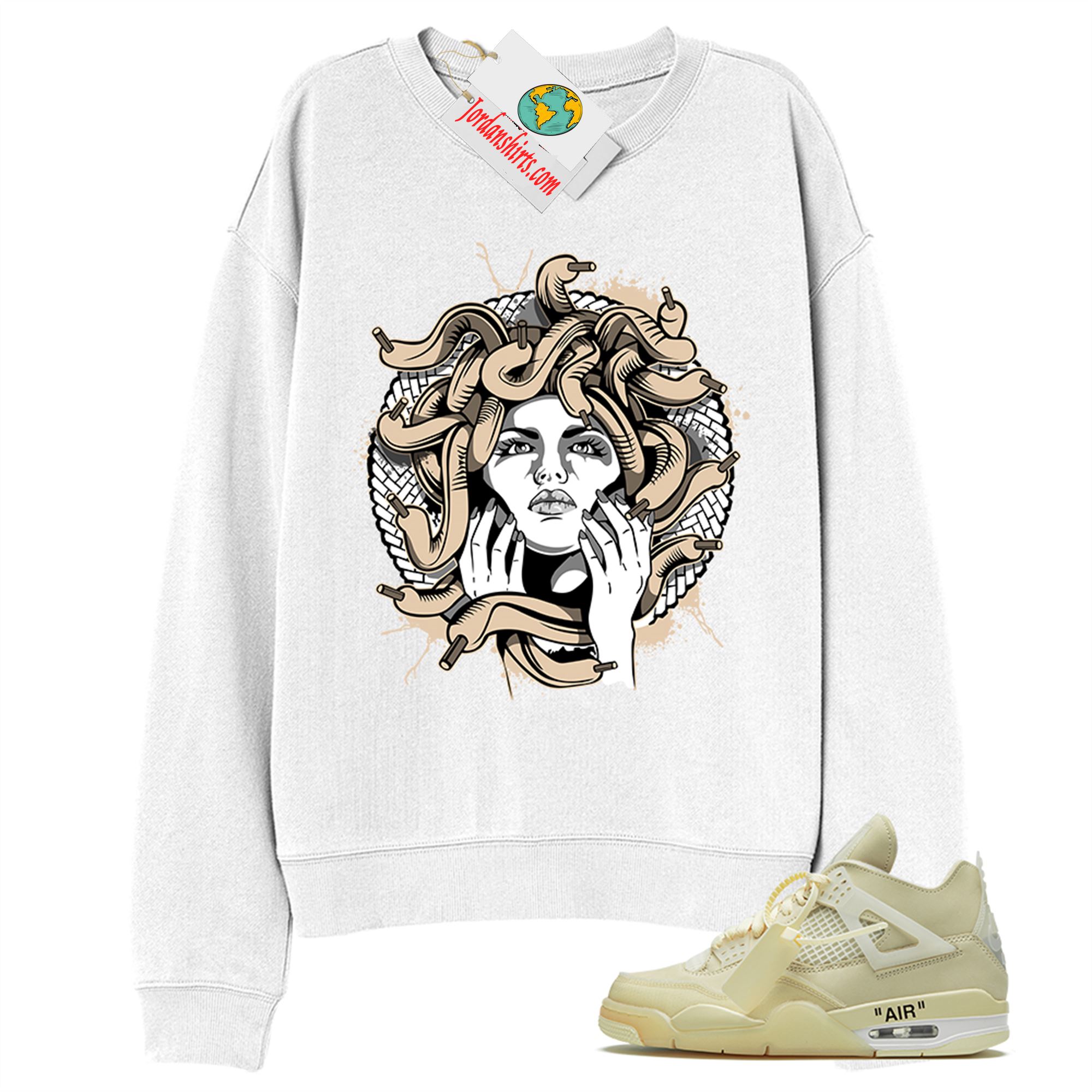 Jordan 4 Sweatshirt, Medusa White Sweatshirt Air Jordan 4 Off-white 4s Plus Size Up To 5xl