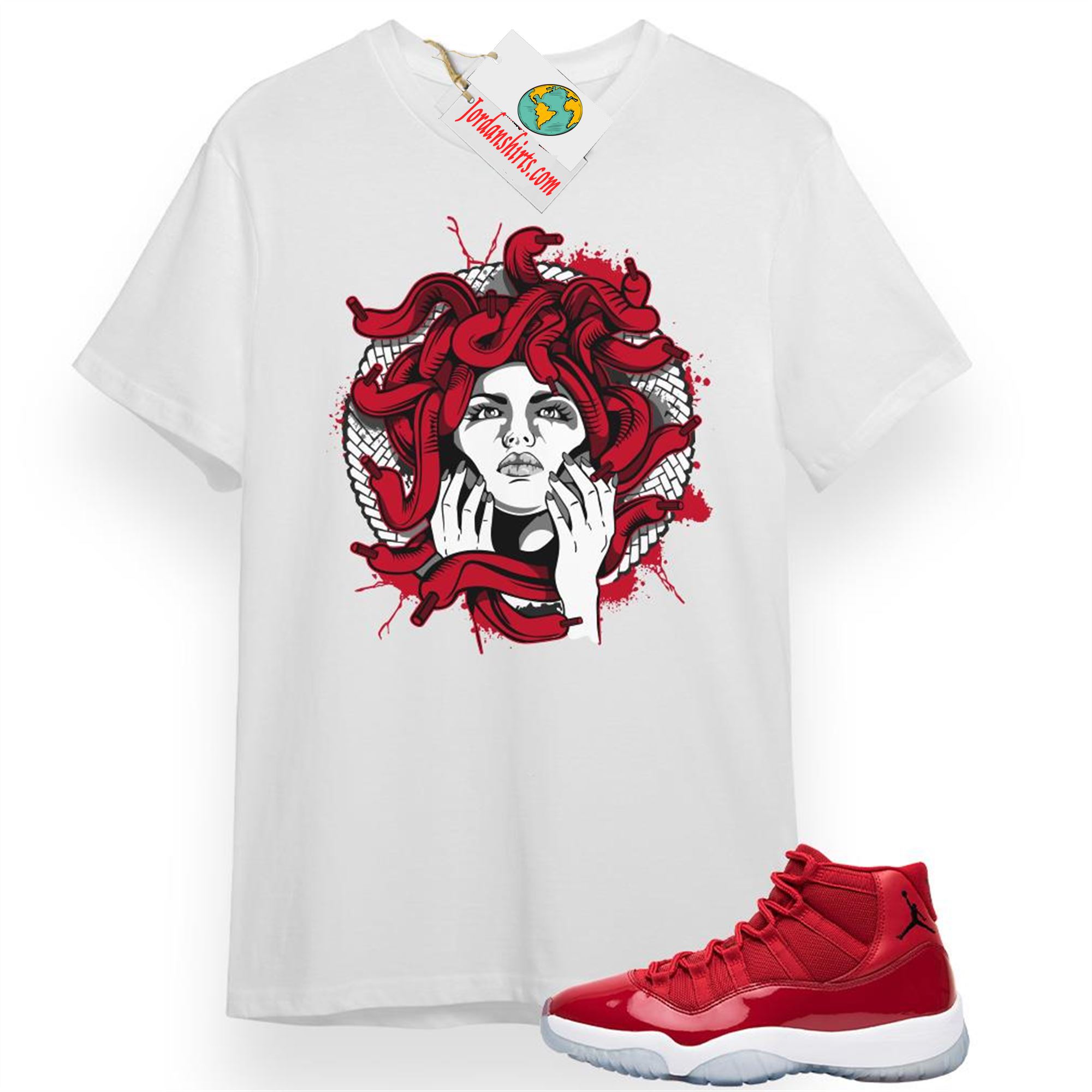 Jordan 11 Shirt, Medusa White T-shirt Air Jordan 11 Gym Red 11s Plus Size Up To 5xl