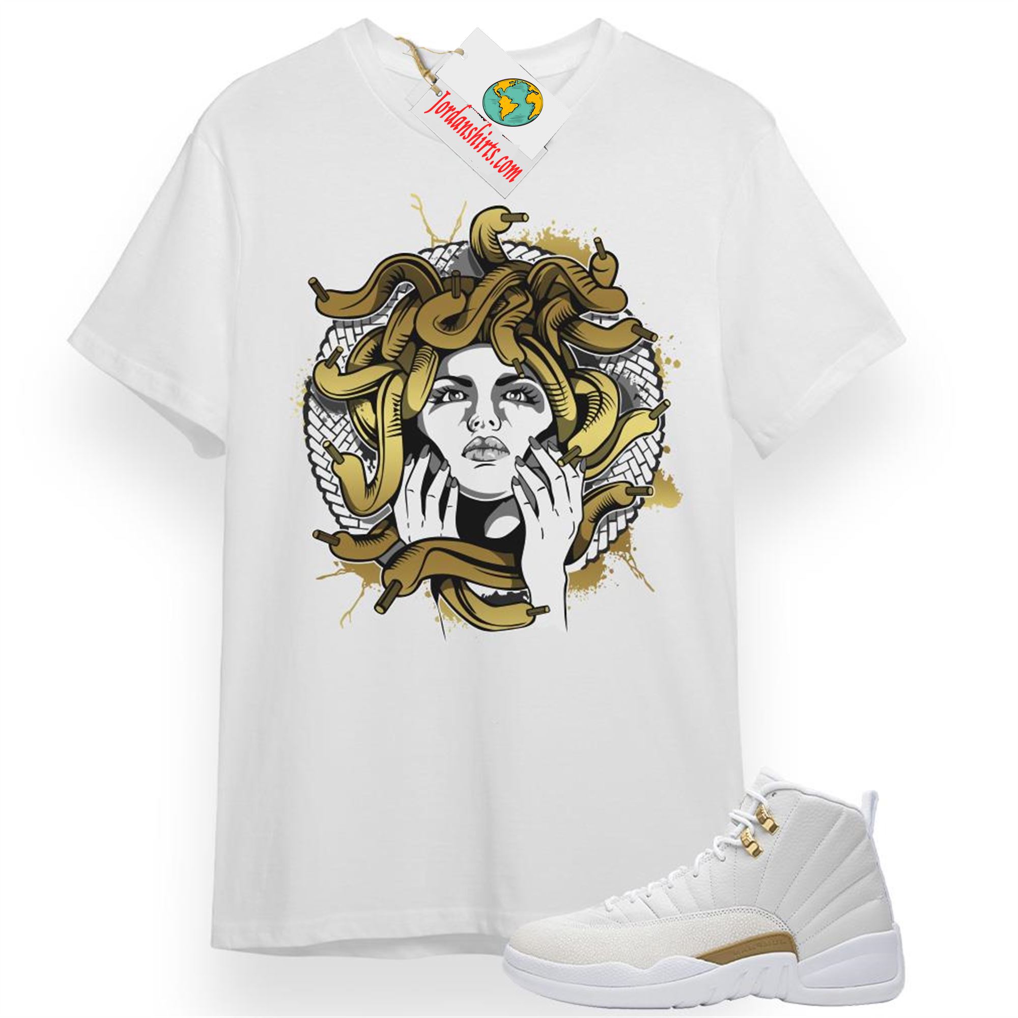Jordan 12 Shirt, Medusa White T-shirt Air Jordan 12 Ovo 12s Plus Size Up To 5xl