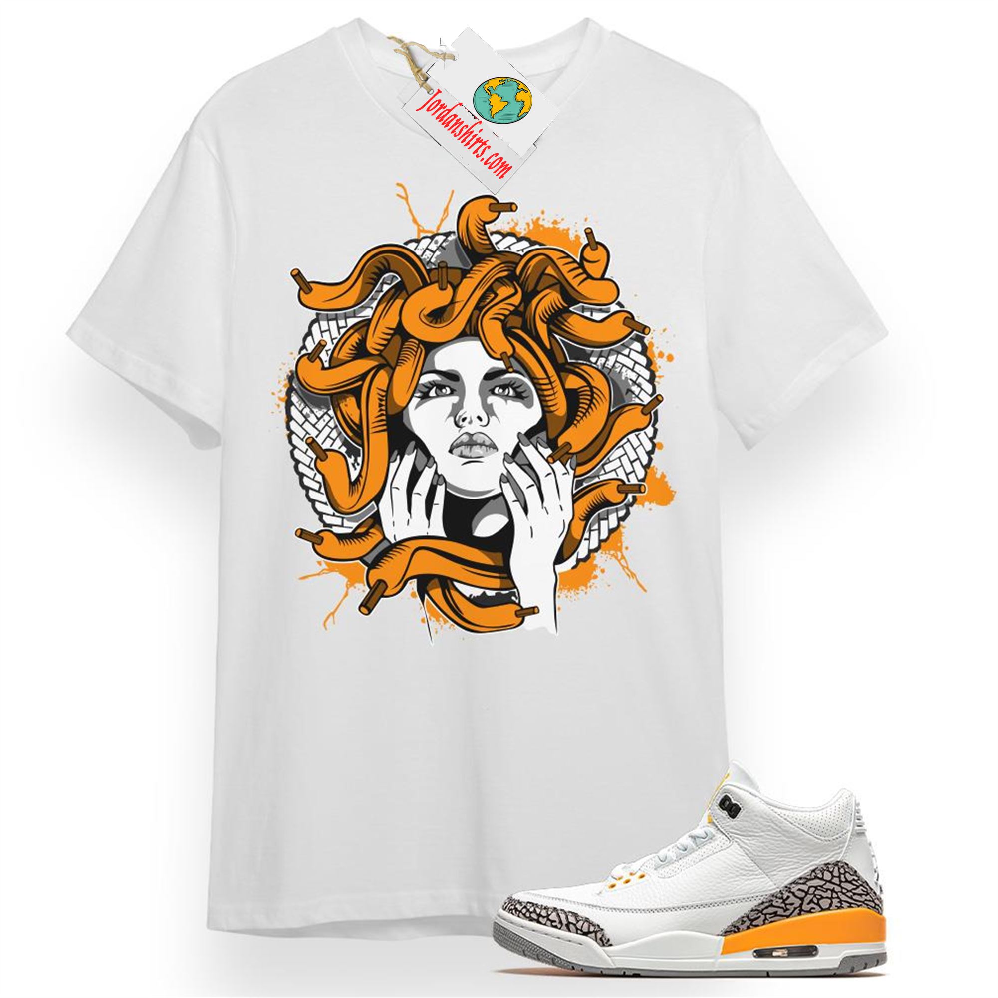 Jordan 3 Shirt, Medusa White T-shirt Air Jordan 3 Laser Orange 3s Full Size Up To 5xl