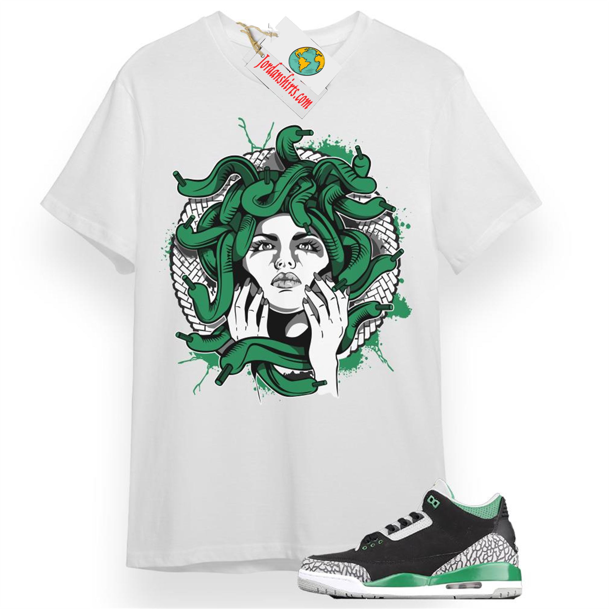 Jordan 3 Shirt, Medusa White T-shirt Air Jordan 3 Pine Green 3s Size Up To 5xl
