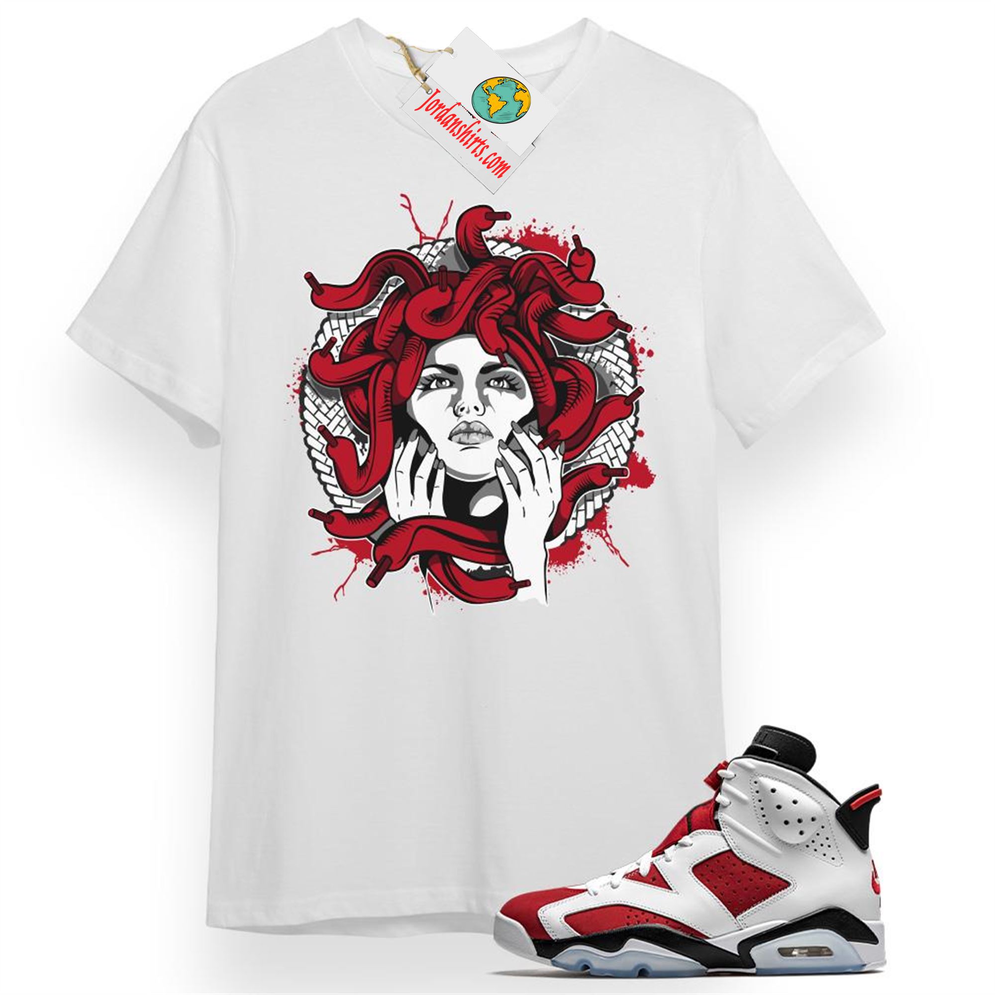 Jordan 6 Shirt, Medusa White T-shirt Air Jordan 6 Carmine 6s Size Up To 5xl