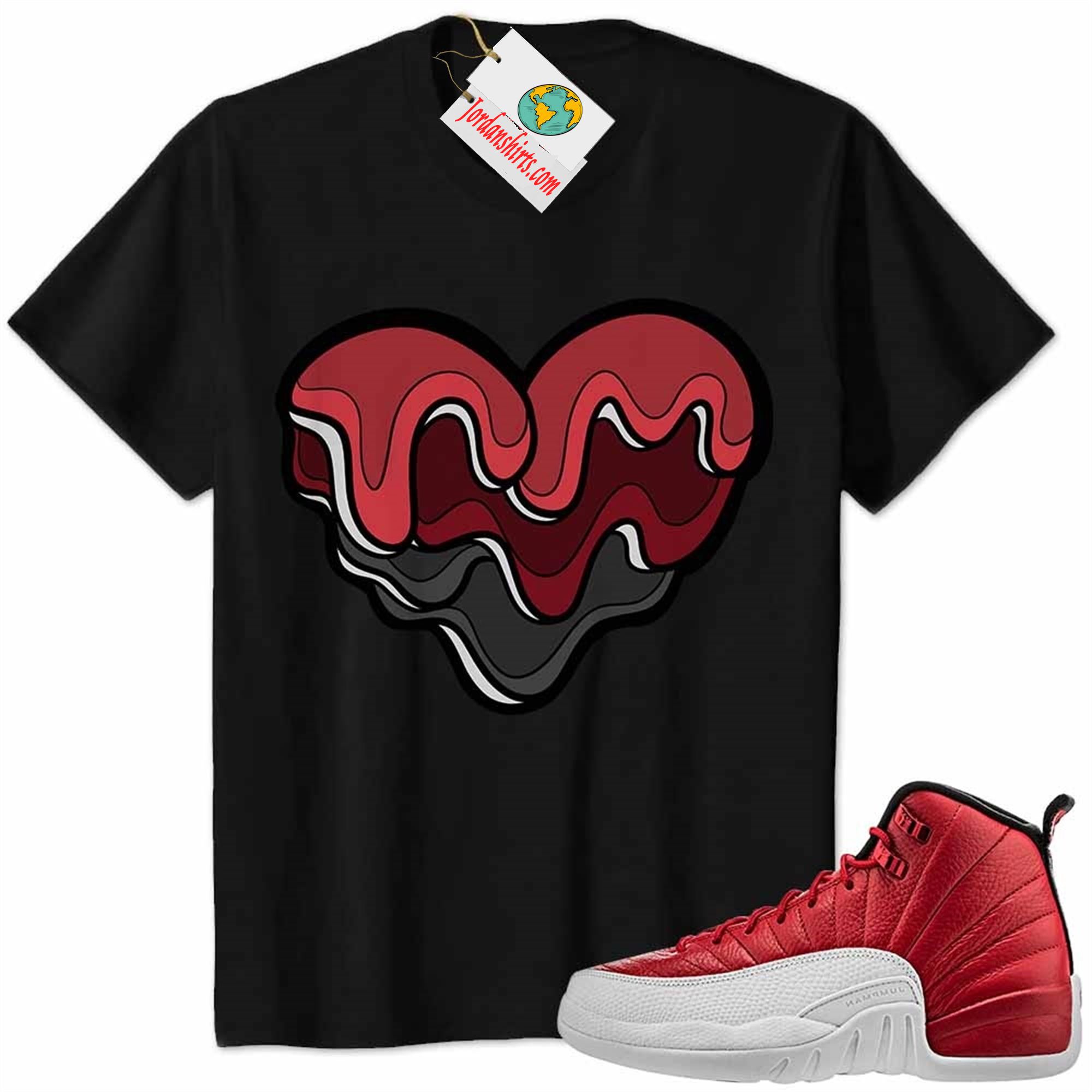 Jordan 12 Shirt, Melt Dripping Heart Black Air Jordan 12 Gym Red 12s Plus Size Up To 5xl
