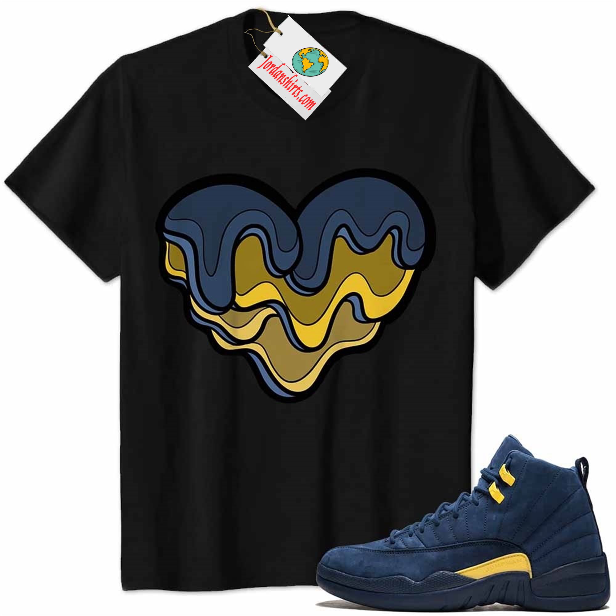Jordan 12 Shirt, Melt Dripping Heart Black Air Jordan 12 Michigan 12s Size Up To 5xl