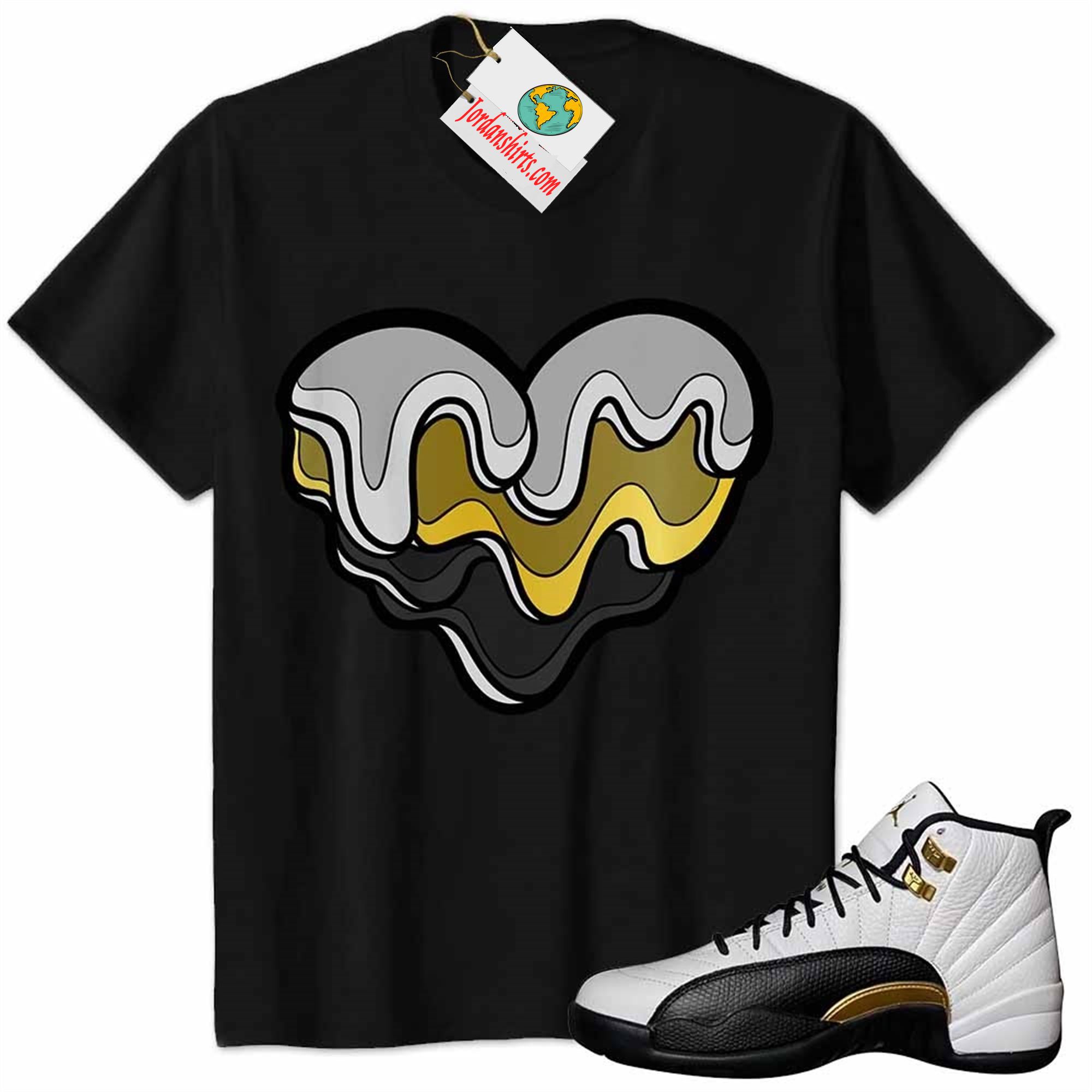 Jordan 12 Shirt, Melt Dripping Heart Black Air Jordan 12 Royalty 12s Full Size Up To 5xl