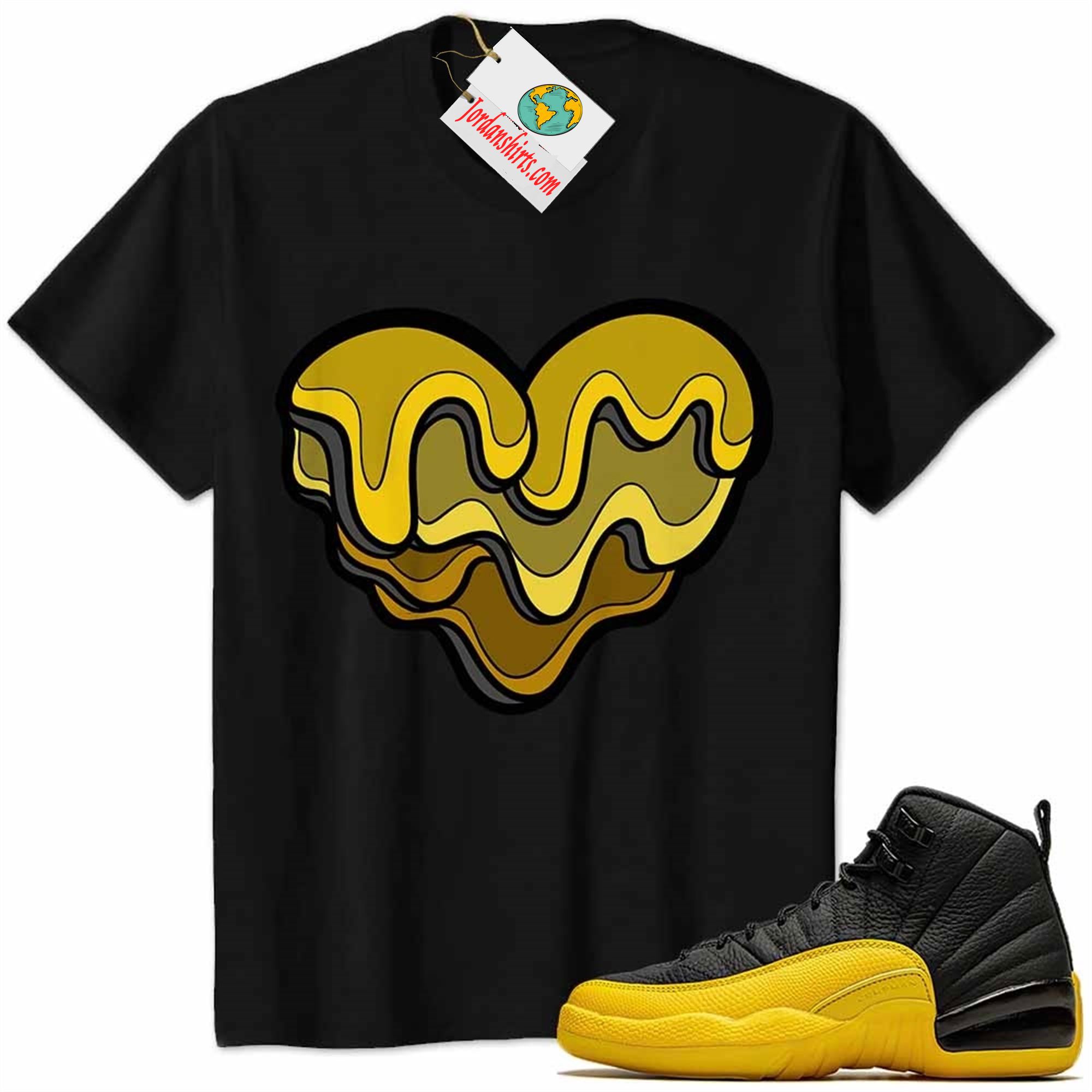 Jordan 12 Shirt, Melt Dripping Heart Black Air Jordan 12 University Gold 12s Full Size Up To 5xl