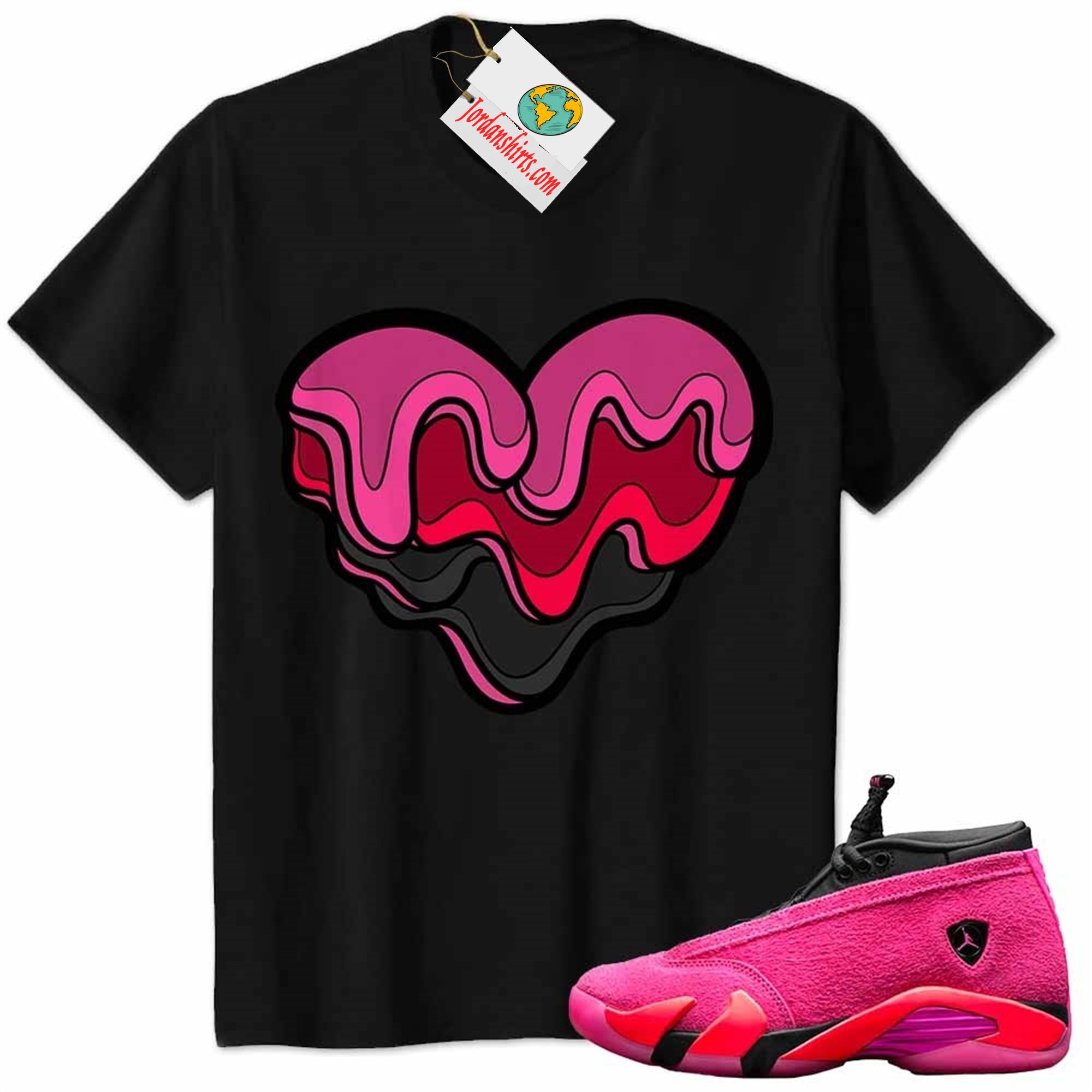 Jordan 14 Shirt, Melt Dripping Heart Black Air Jordan 14 Wmns Shocking Pink 14s Plus Size Up To 5xl