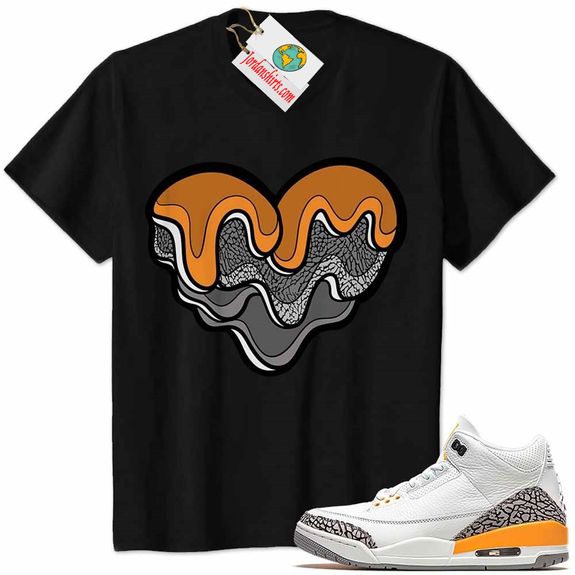 Jordan 3 Shirt, Melt Dripping Heart Black Air Jordan 3 Laser Orange 3s Plus Size Up To 5xl