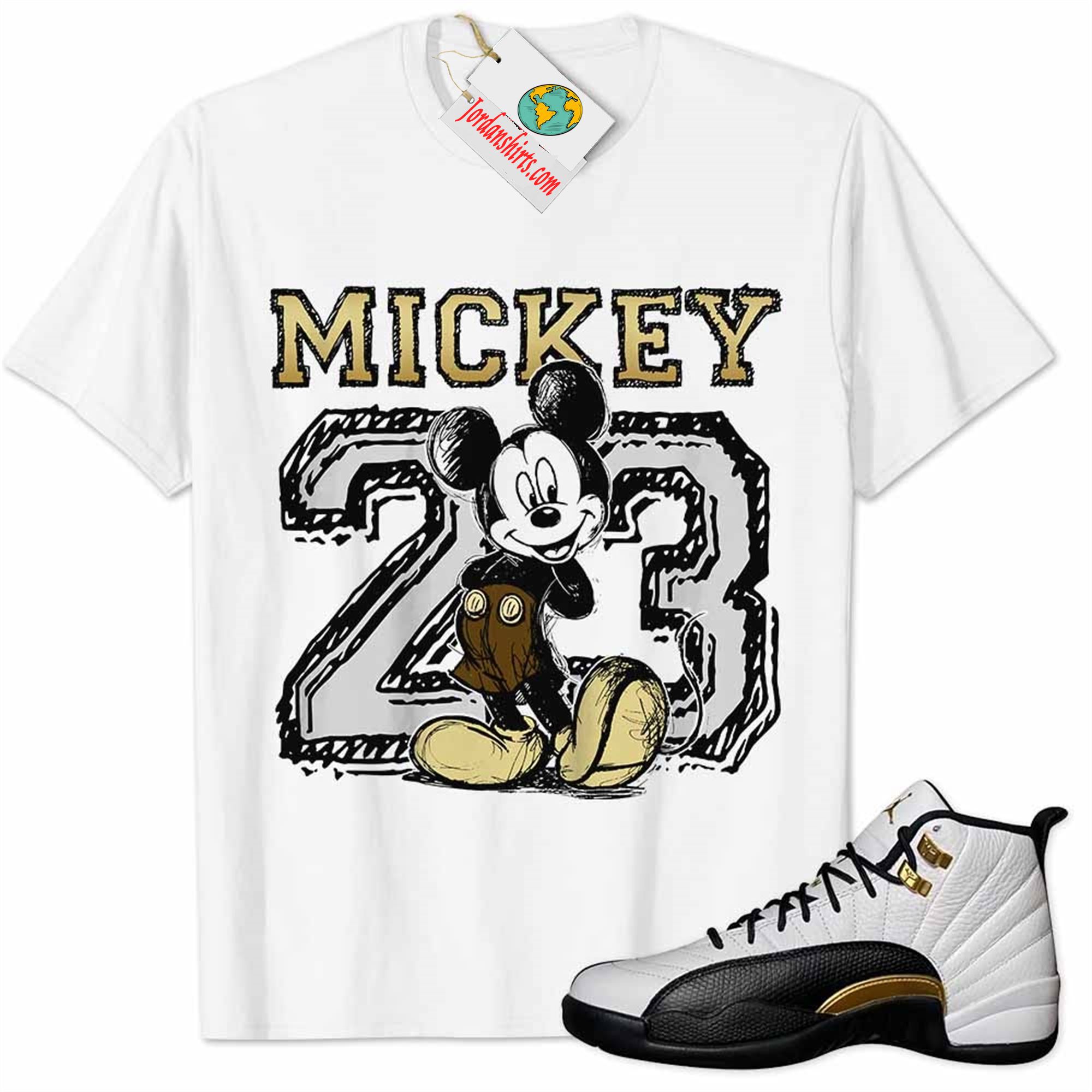 Jordan 12 Shirt, Mickey 23 Jordan Number Draw White Air Jordan 12 Royalty 12s Size Up To 5xl
